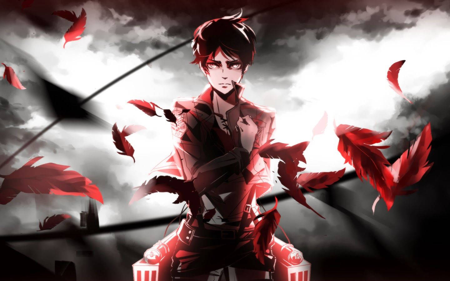 Eren Jaeger, en modig soldat og helt fra anime-serien Attack On Titan, hilser med trods Wallpapers