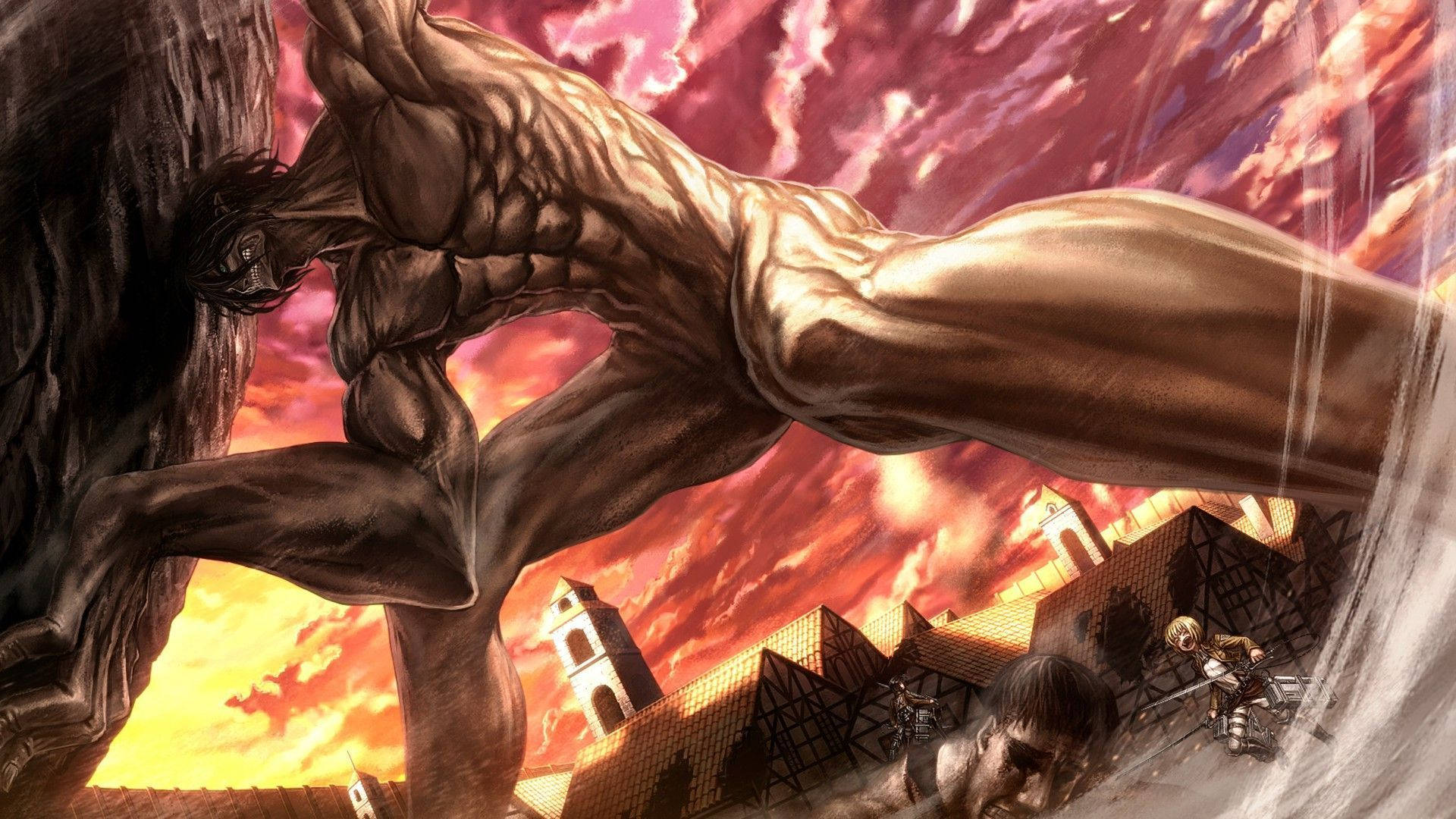 Eren Jaeger forvandler sig til en kæmpe i Attack on Titan Wallpapers
