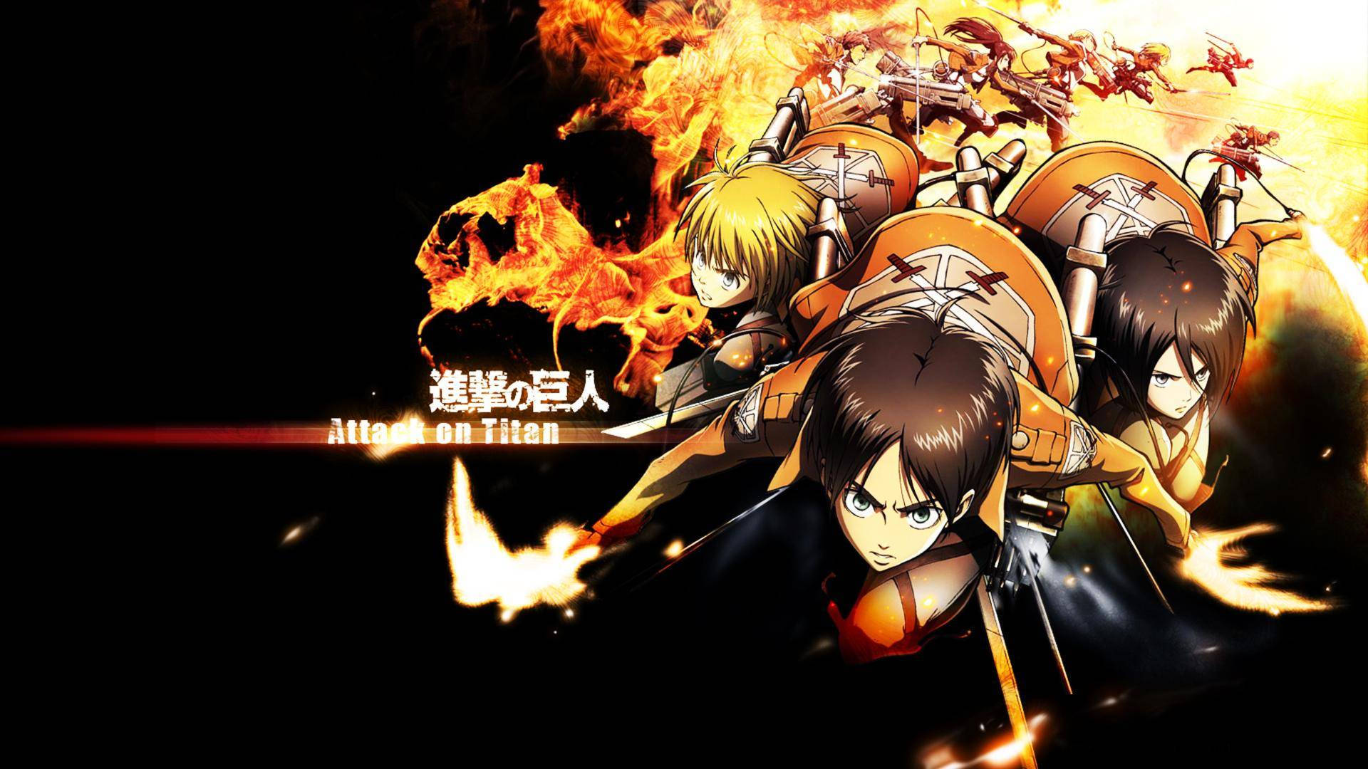 Eren, Mikasa og Armin fra Attack on Titan-anime Wallpapers