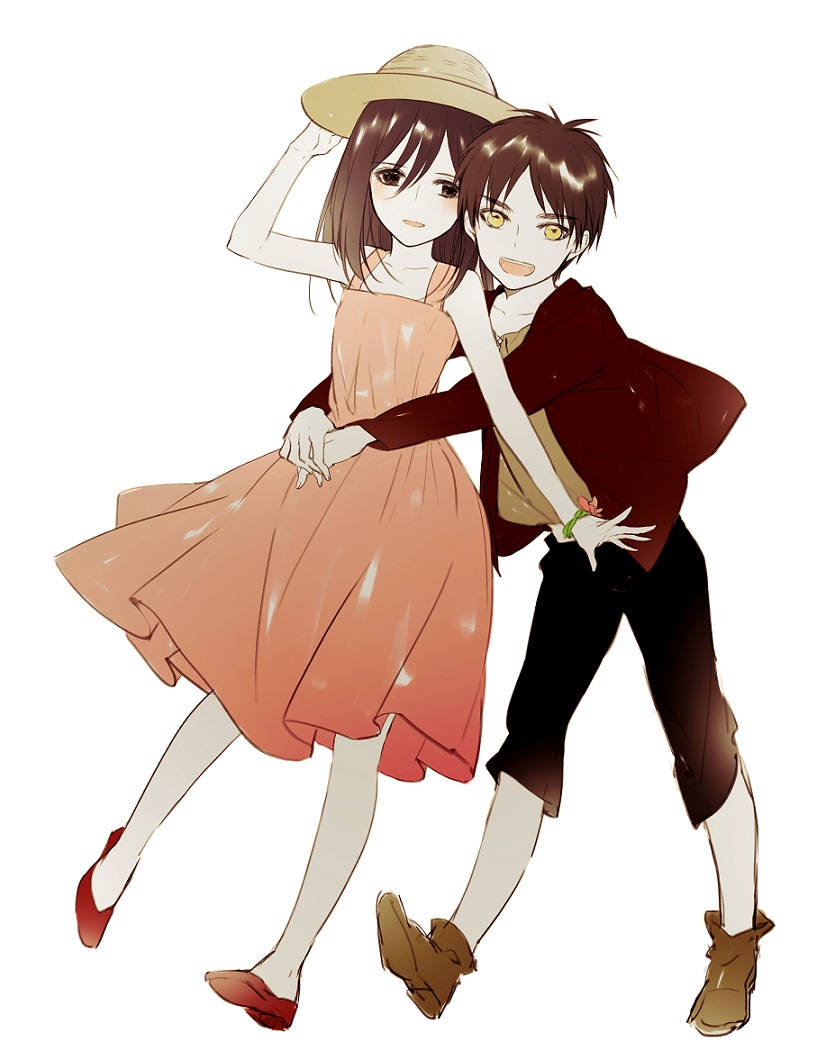 Eren og Mikasa smiler sødt og krammer Wallpapers