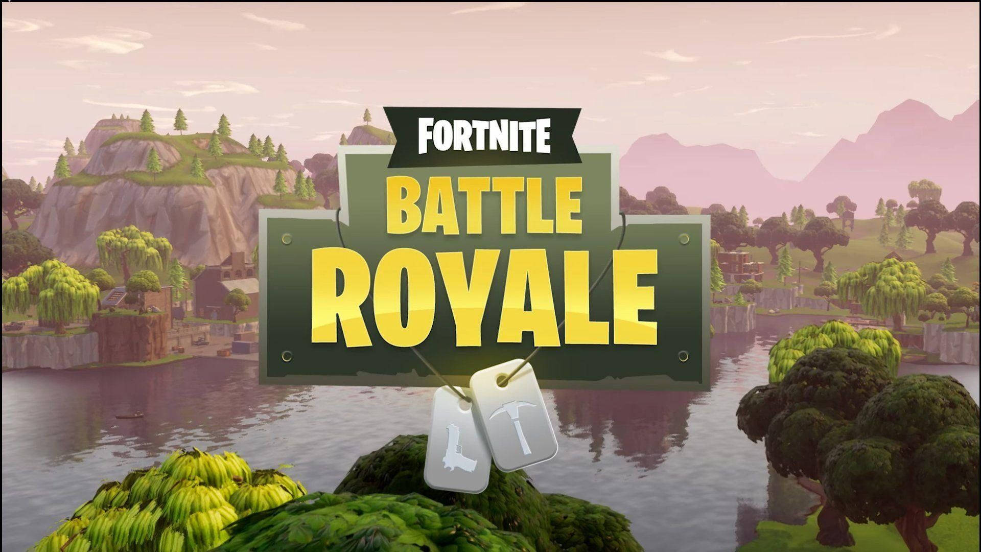Fortnite Battle Royale-spilskærm med sø og træer HD wallpaper. — Fortnite Wallpapers