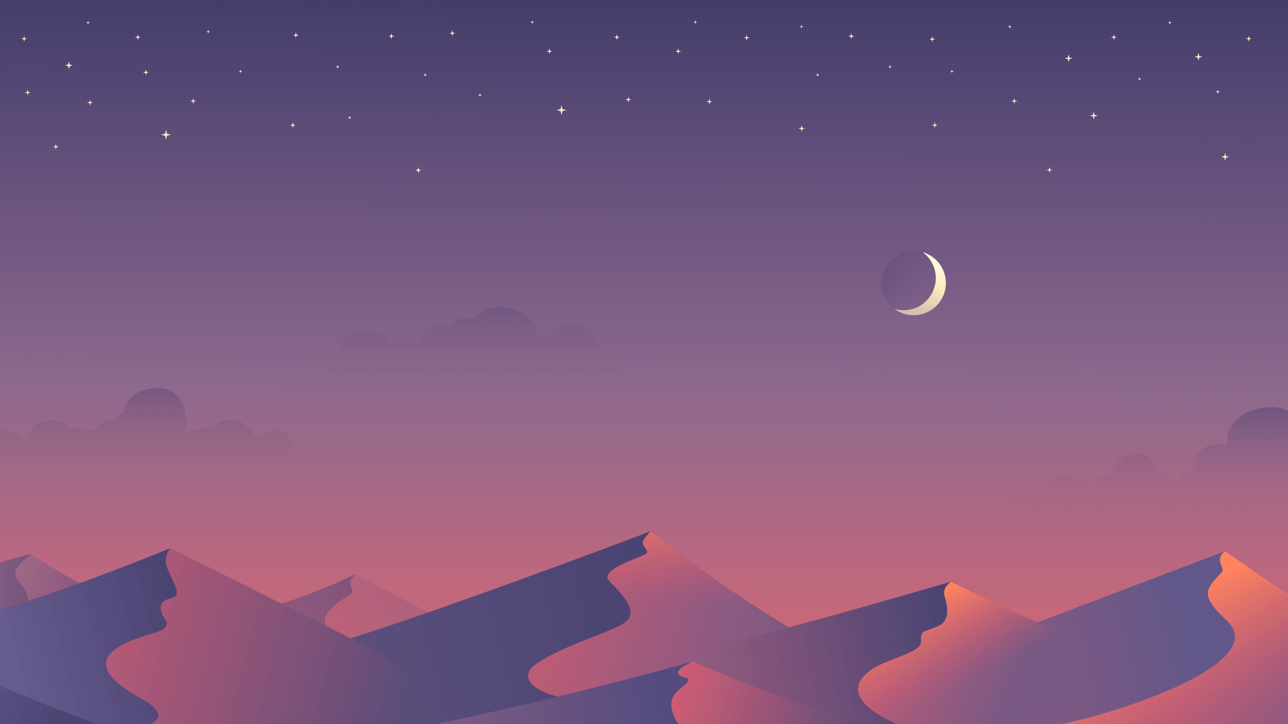 et bjerglandskab med måne og stjerner Wallpapers