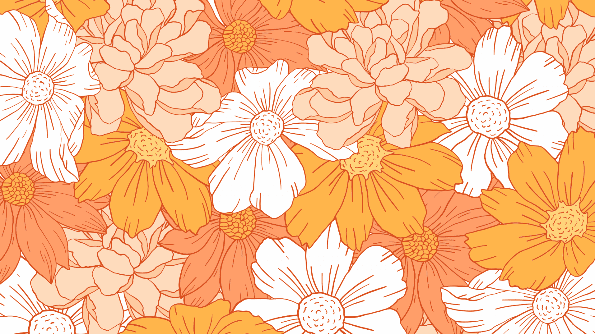 et blomstermønster med orange og hvide blomster Wallpapers