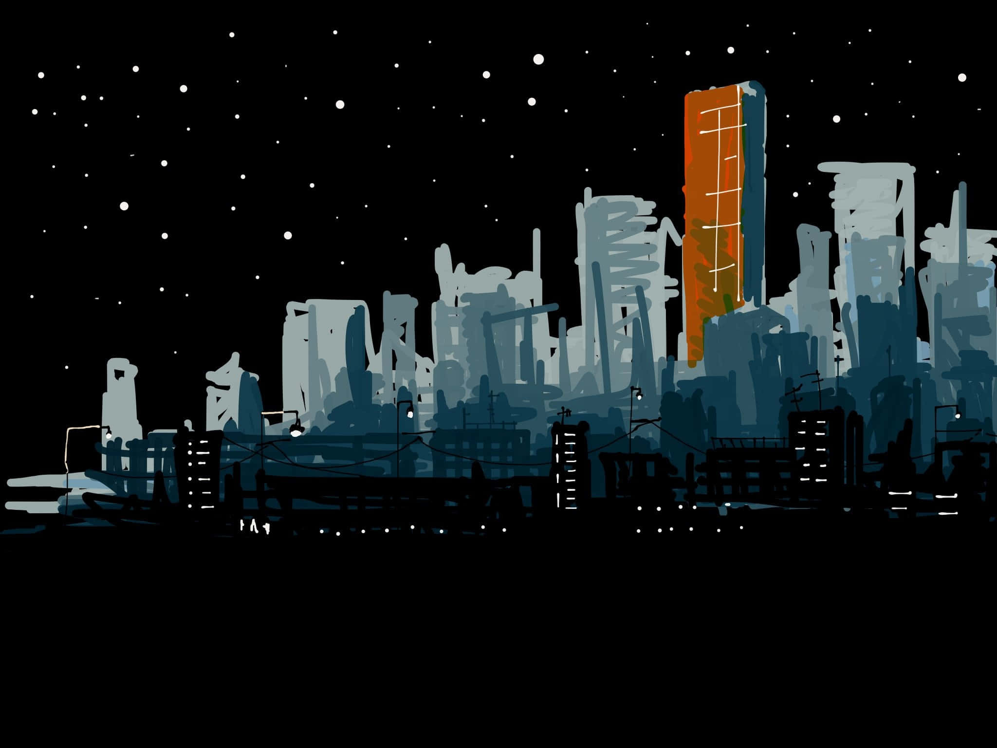et bybillede med en rød bygning og en blå himmel Wallpapers