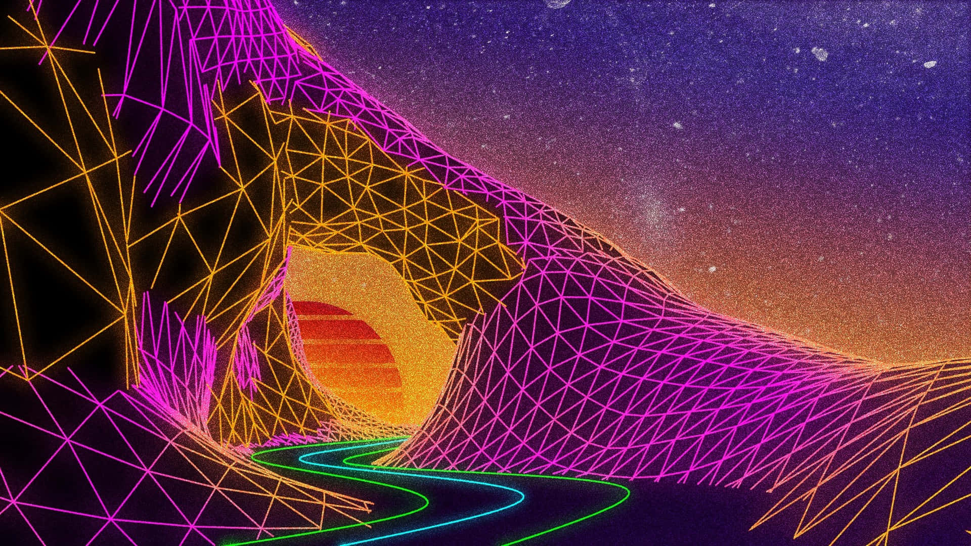 et farverigt billede af en tunnel med et skarpt neonlys Wallpapers