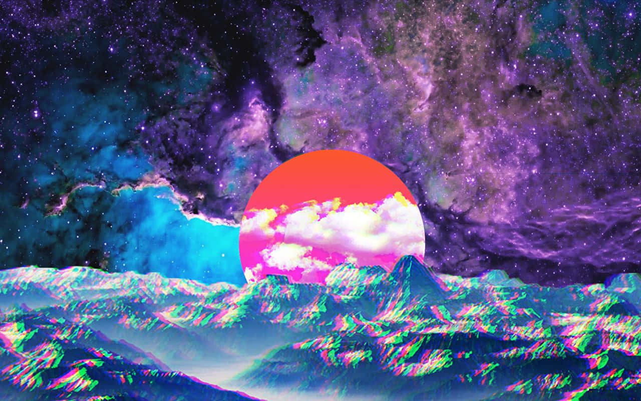 et farverigt psykedelisk billede af en sol og skyer Wallpapers