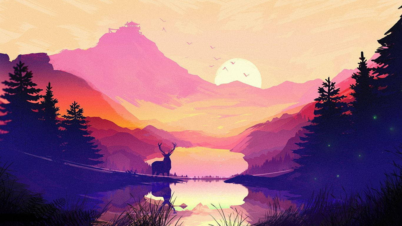 Et fredfyldt og majestætisk syn af en hjort i vildmarken Wallpapers