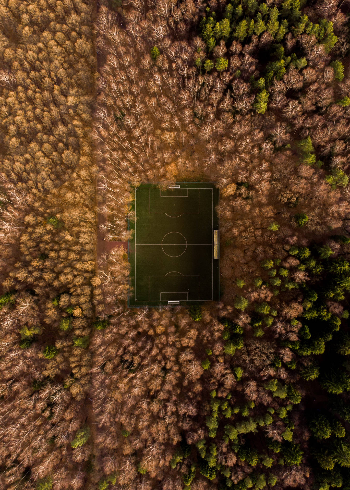 Fodboldbane omgivet af træer luftfoto baggrund. — Fodbold Wallpapers
