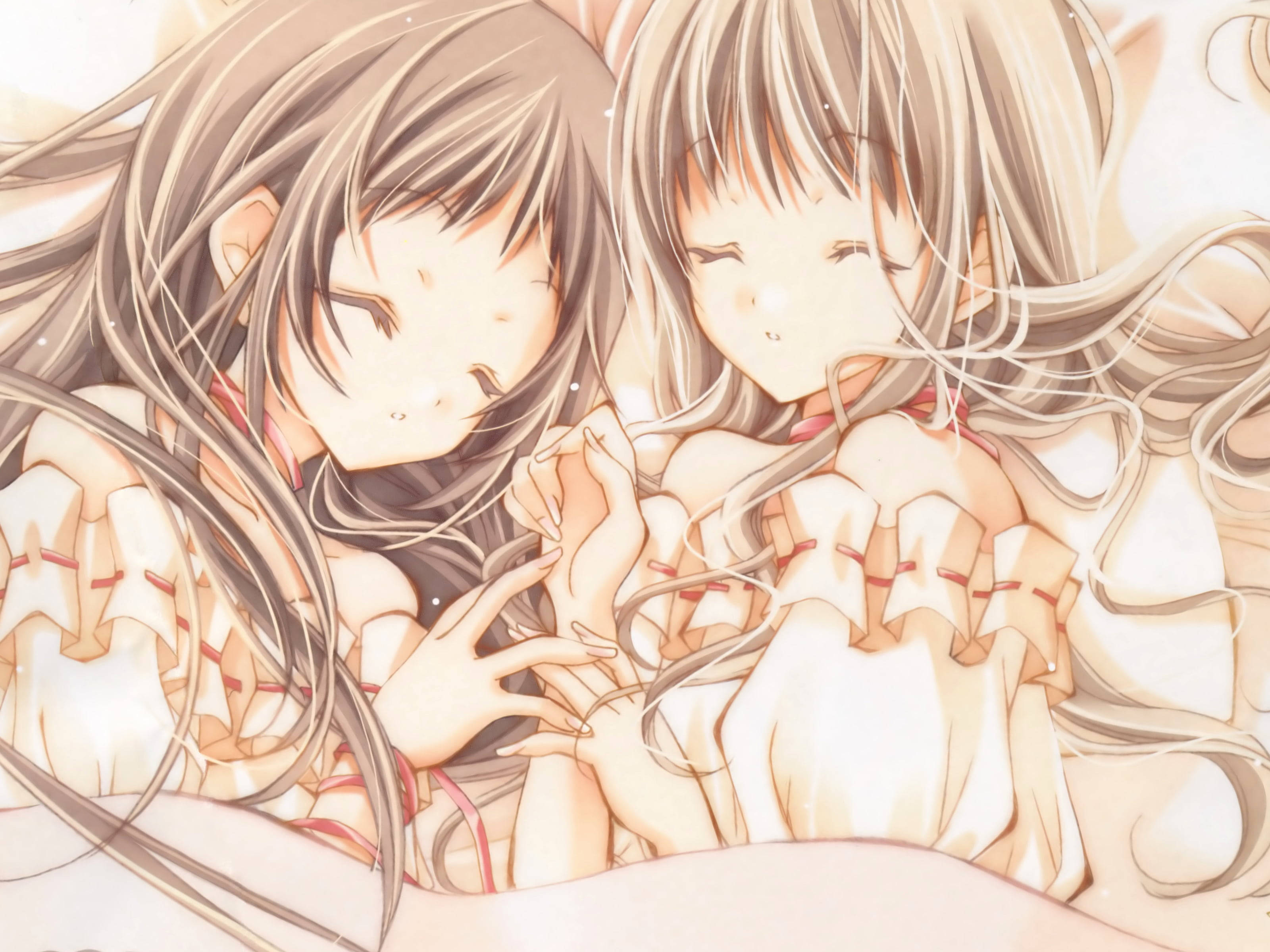 Et intimt øjeblik mellem Maki og Hikari fra Anime-verdenen Wallpapers