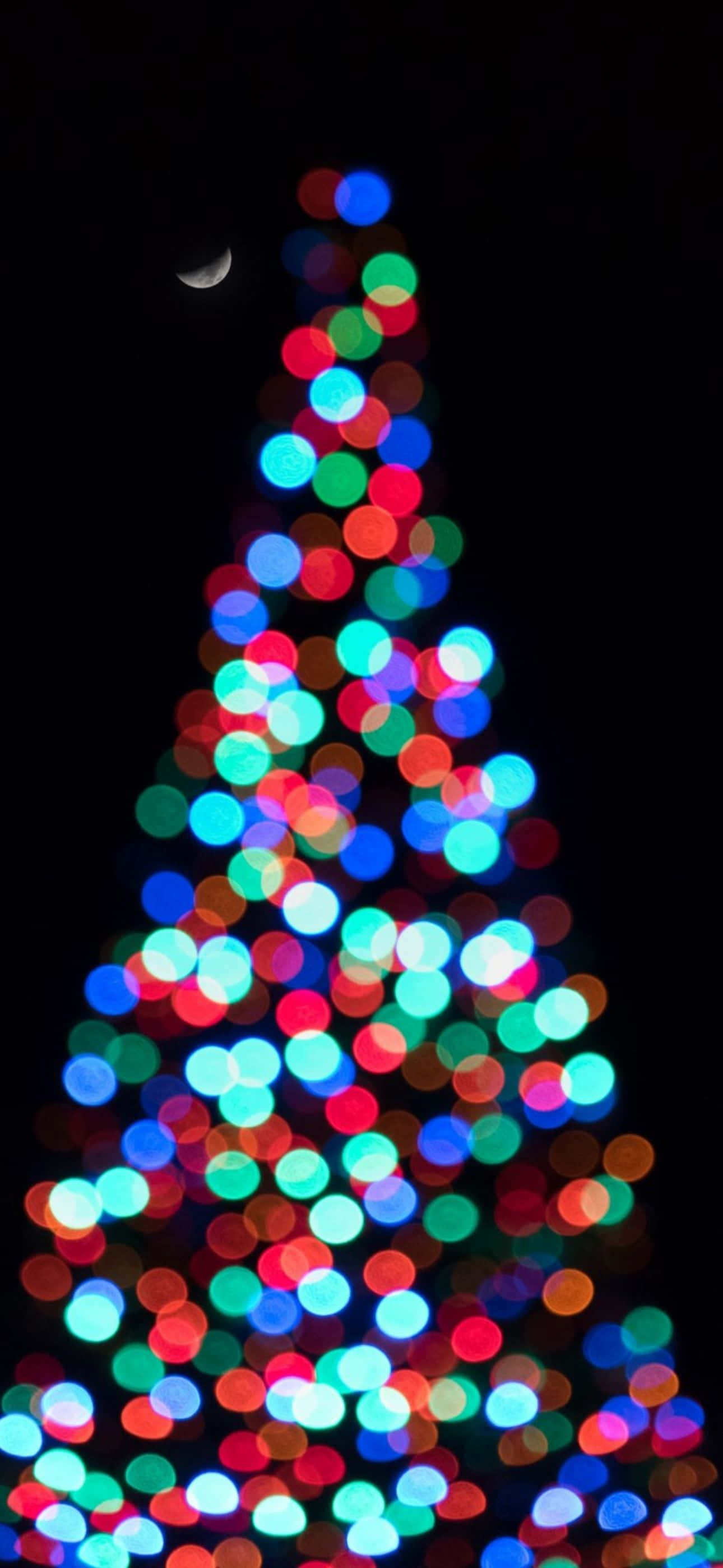 et juletræ med farverige lys i baggrunden Wallpapers