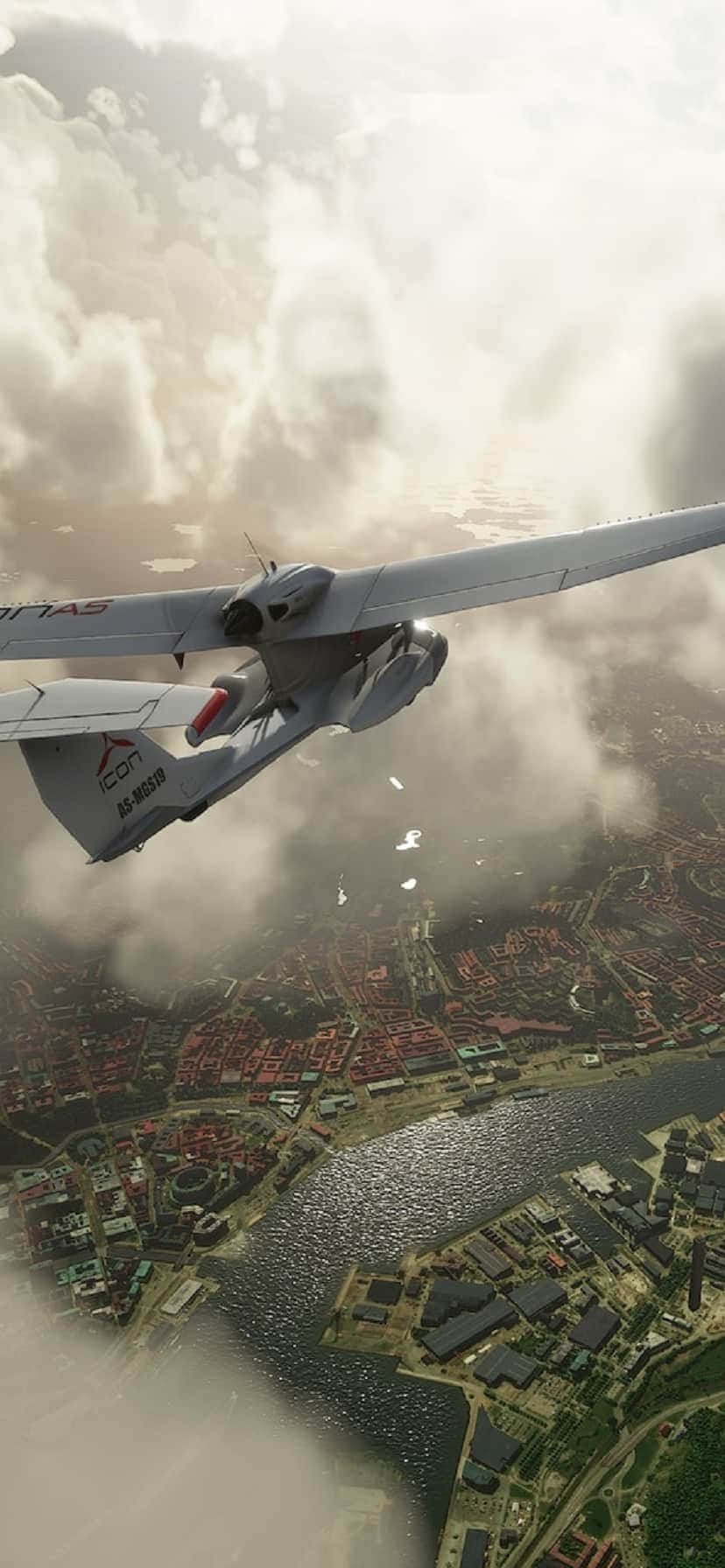 et lille fly der flyver over en by Wallpapers