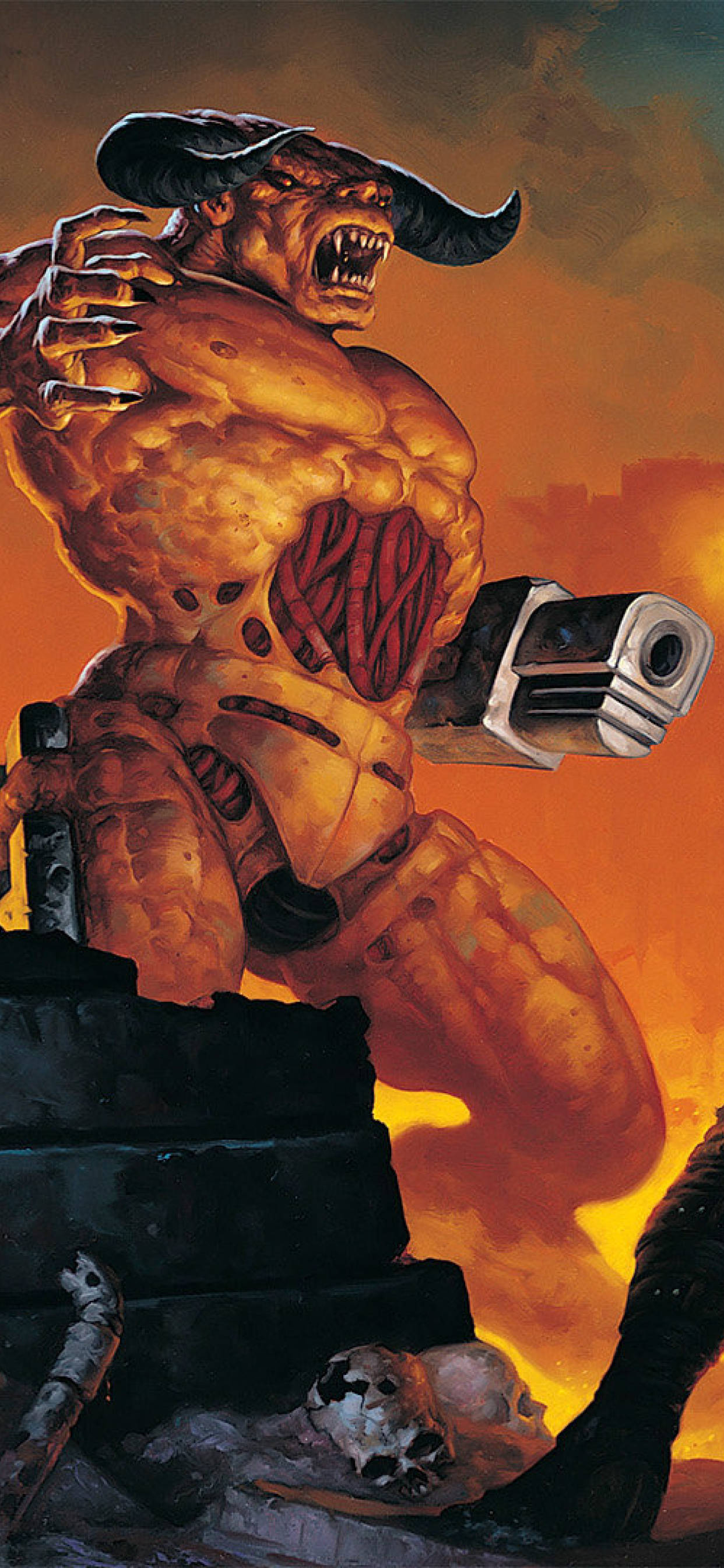 et maleri af en dæmon med en pistol Wallpapers