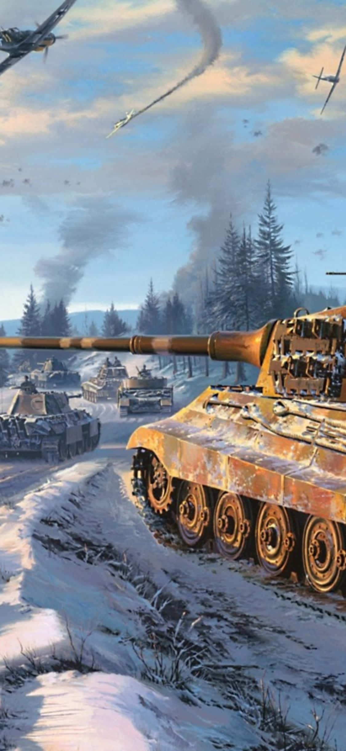 et maleri af en tank i sneen Wallpapers
