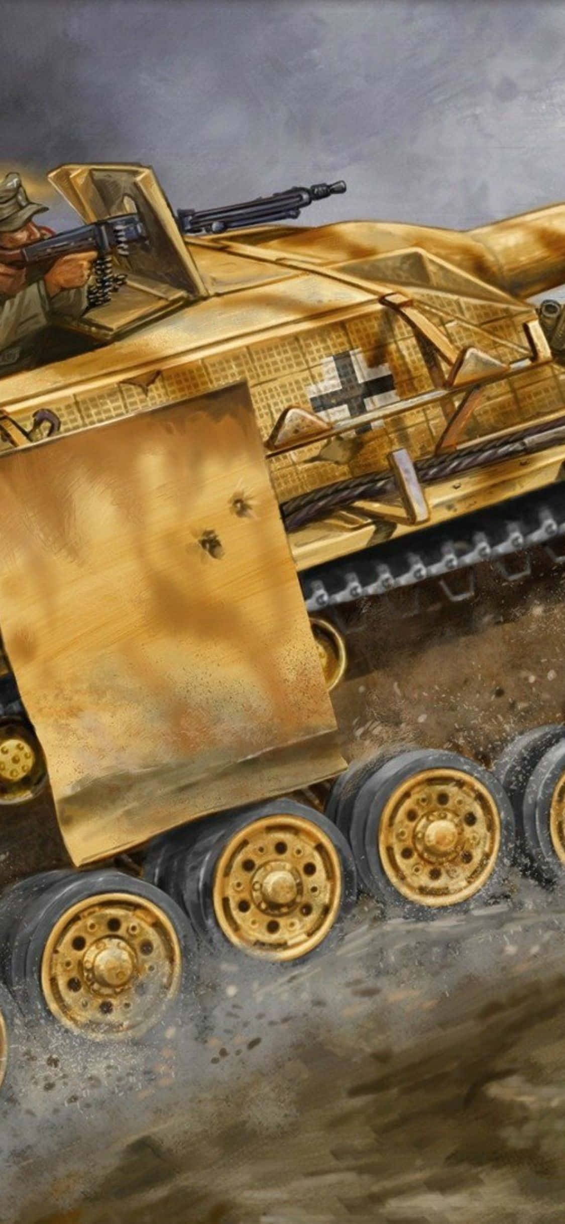 et maleri af en tank med en kanon på Wallpapers