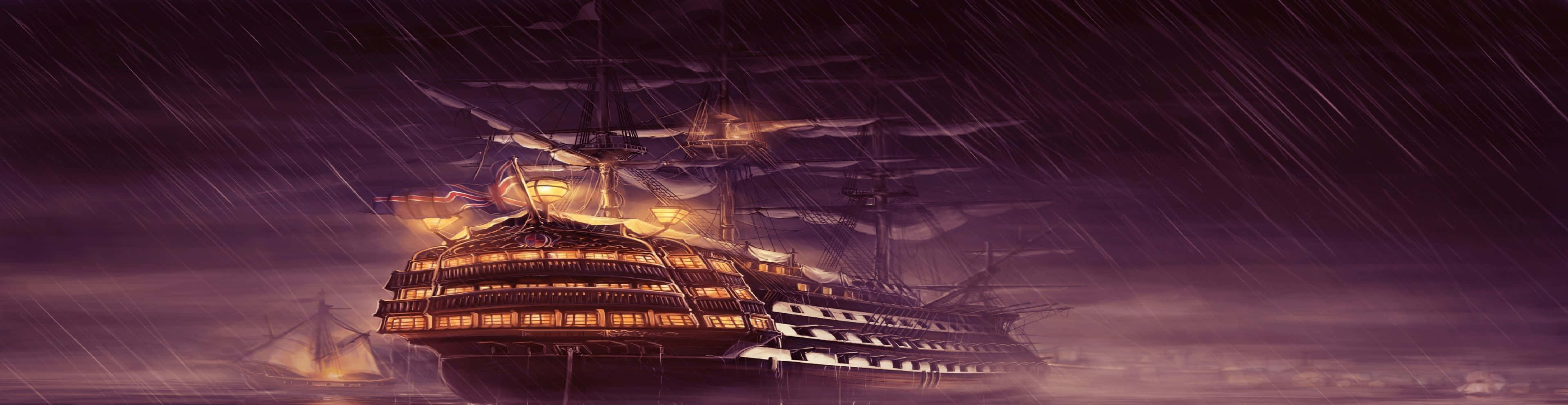 et piratskib i regnen med et lys på Wallpapers