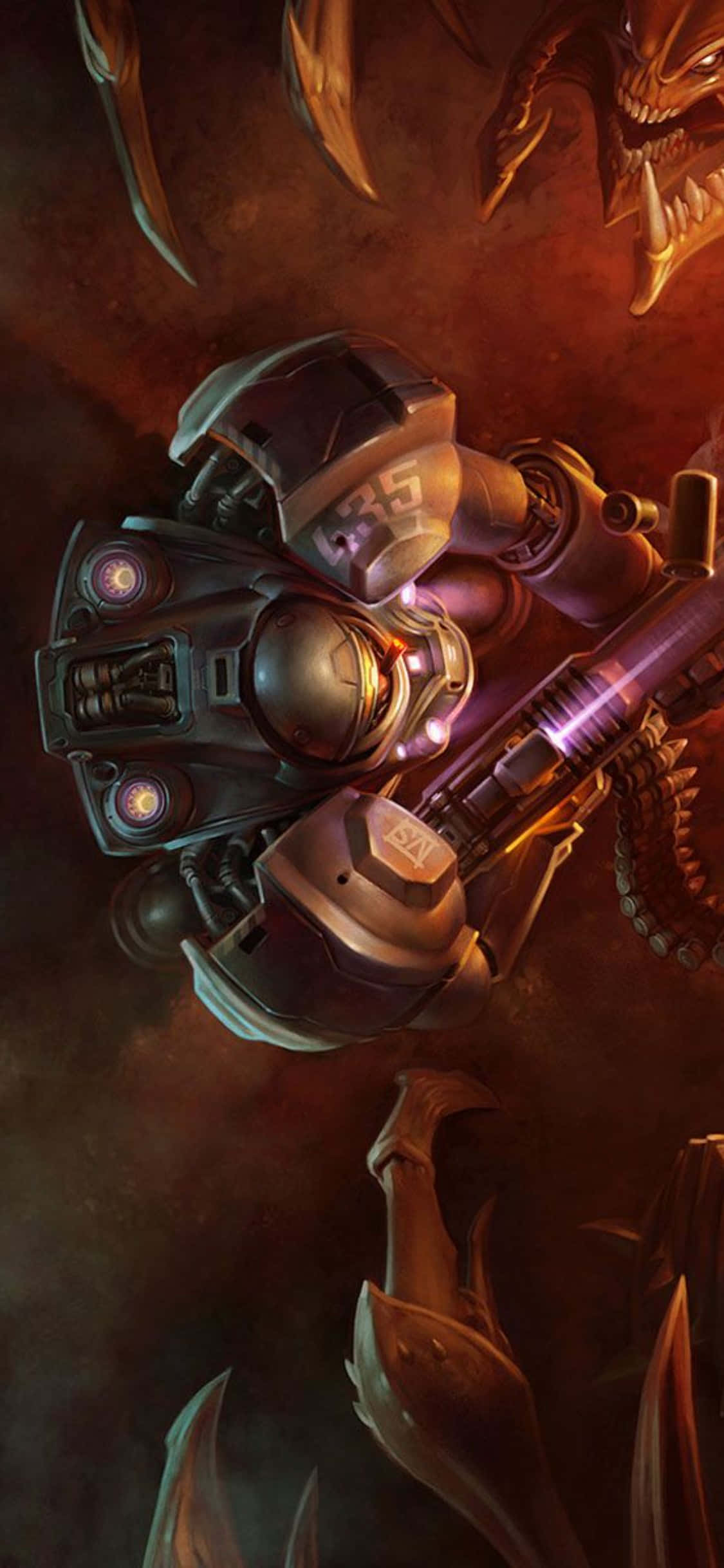 Et skud af det højt anerkendte spil Starcraft II kørende på iPhone X. Wallpapers