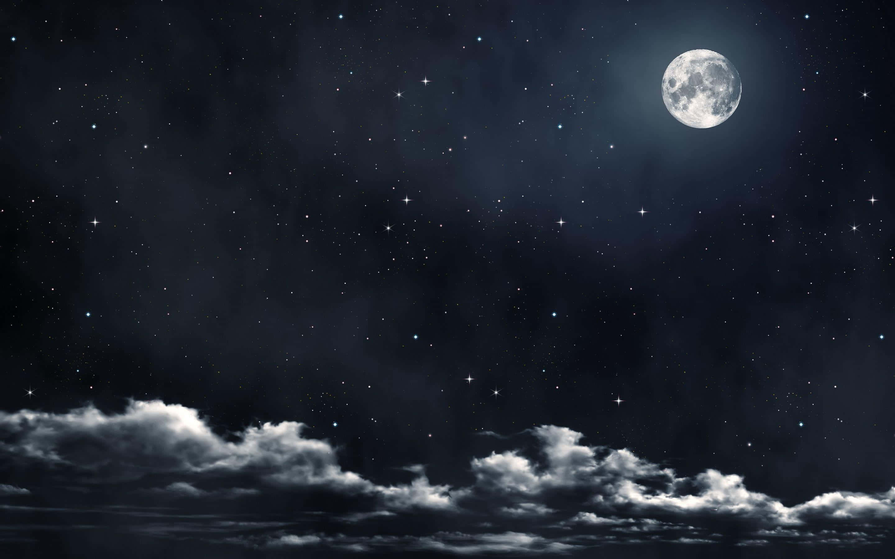 et sort og hvidt billede af månen og skyer Wallpapers