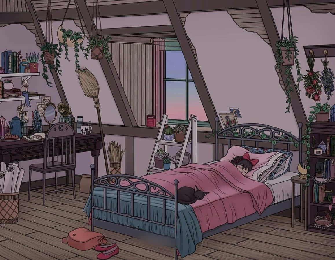et soveværelse med en seng, et skrivebord og en lampe Wallpapers