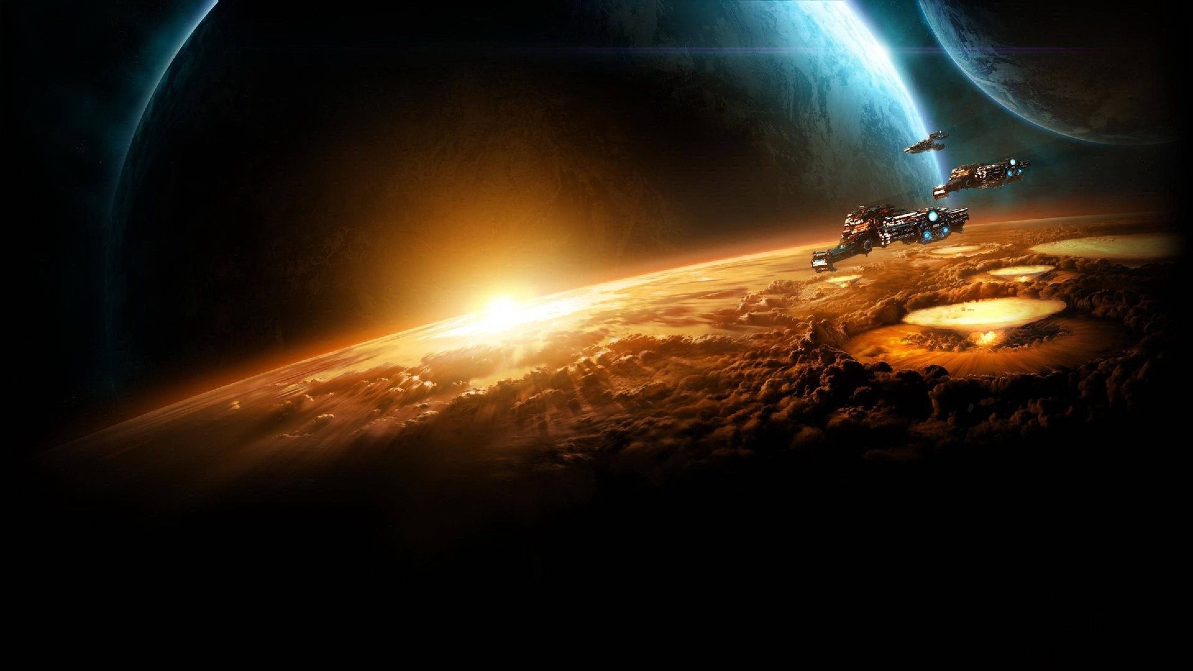 Et stjerneskibs landing på en planet Wallpapers