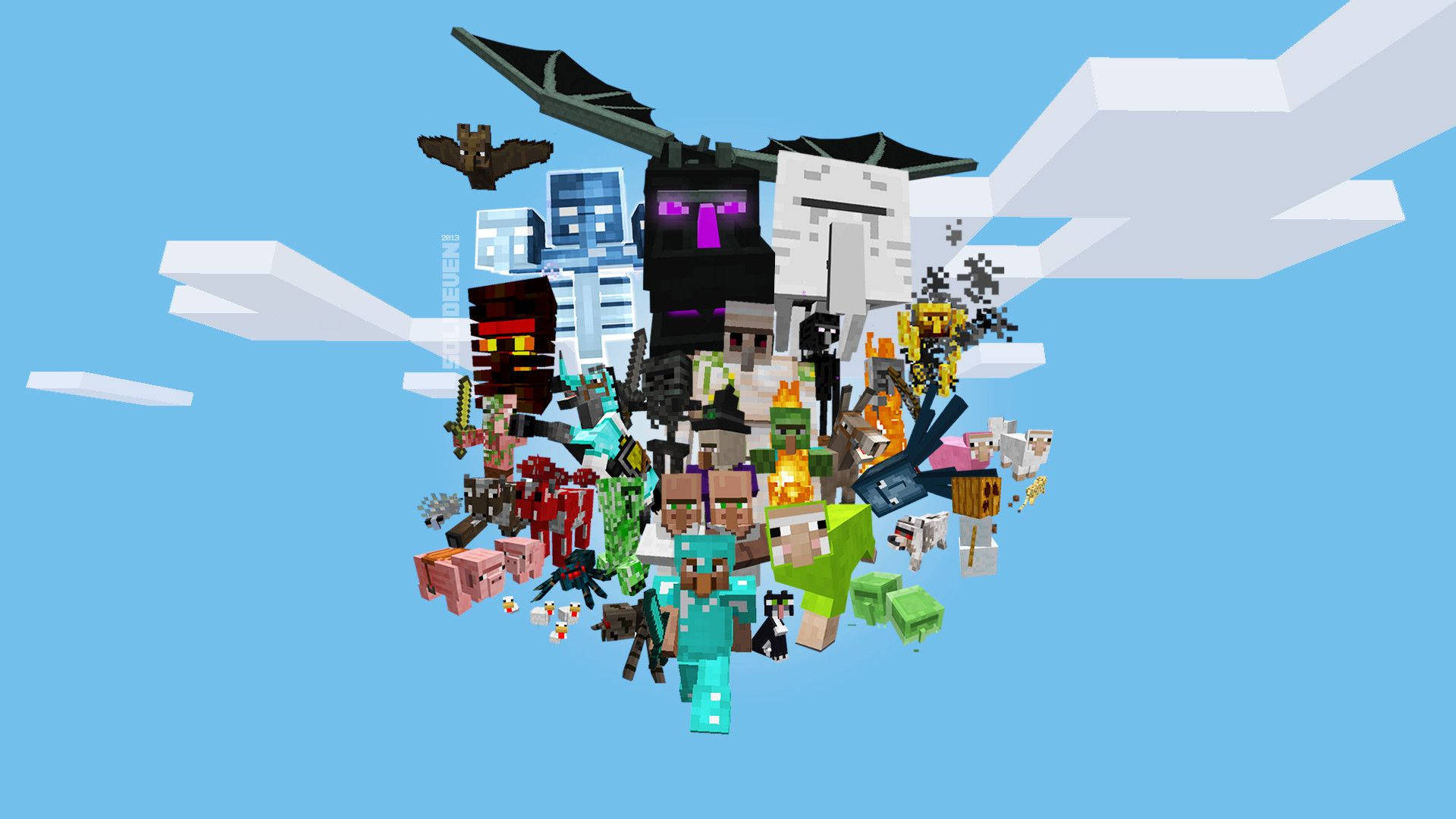 Et væsner-mangeri på Minecrafts middagshimmel Wallpapers