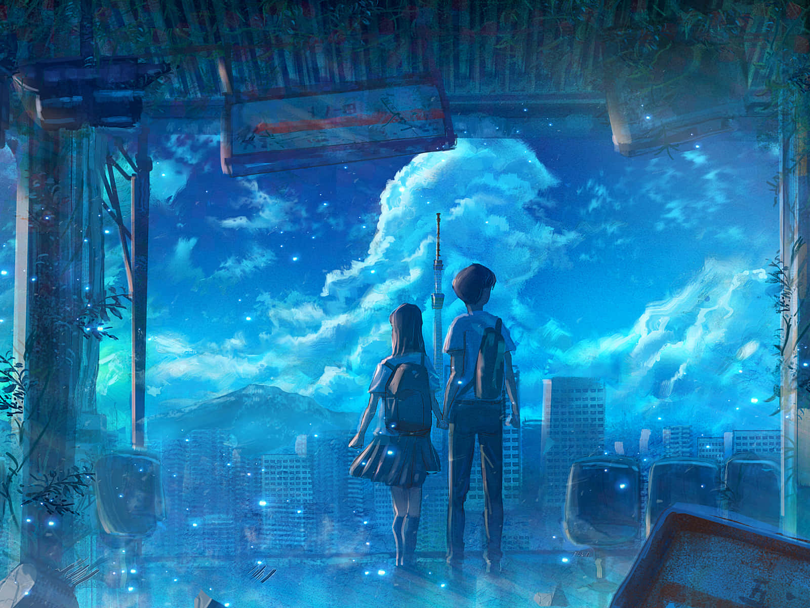Et yndigt anime-par, der omfavner hinanden i kærlighed Wallpapers