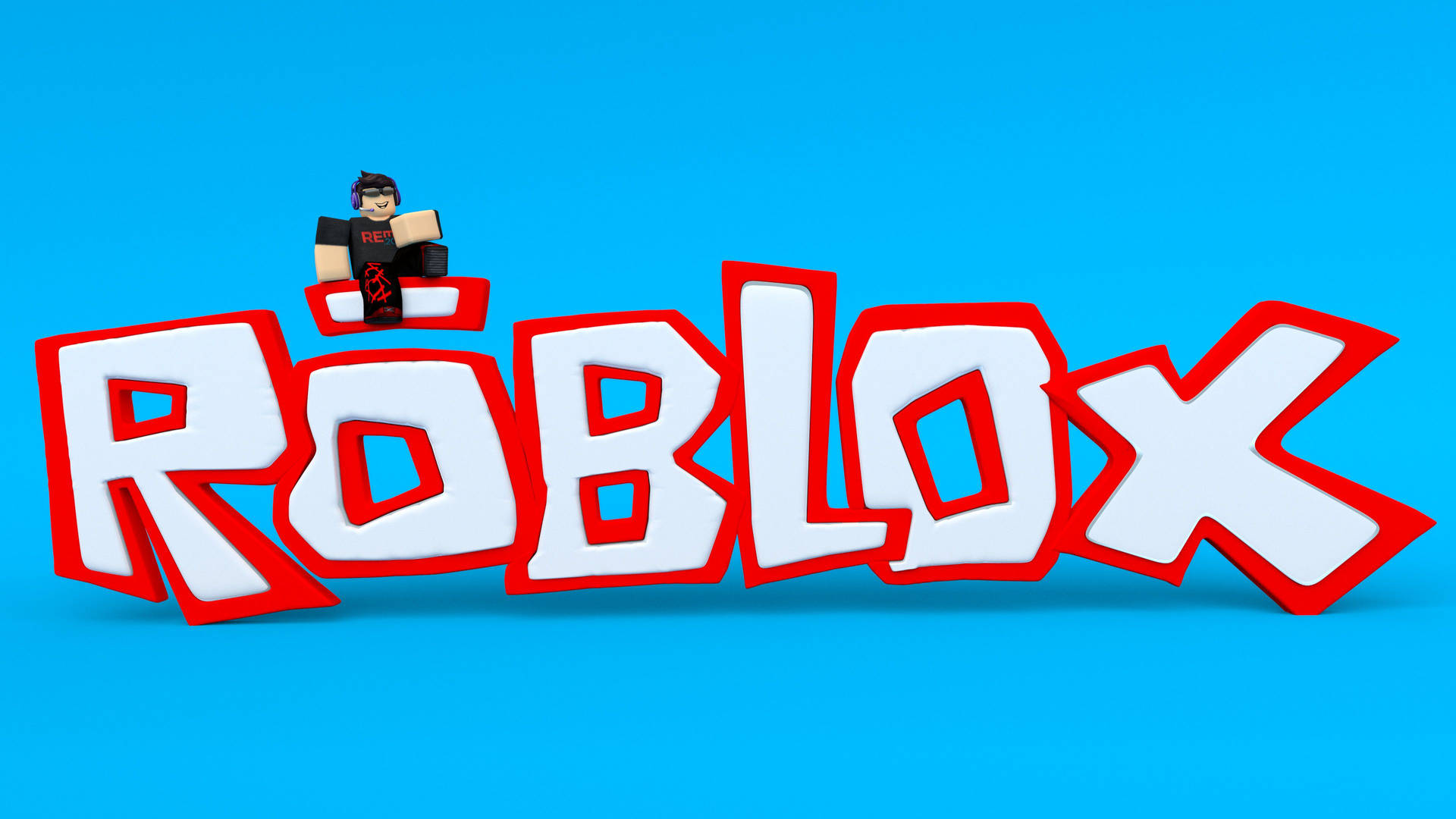 Cool 3D-baggrundsbillede af Roblox-spilcover på blå baggrund. — Roblox Wallpapers