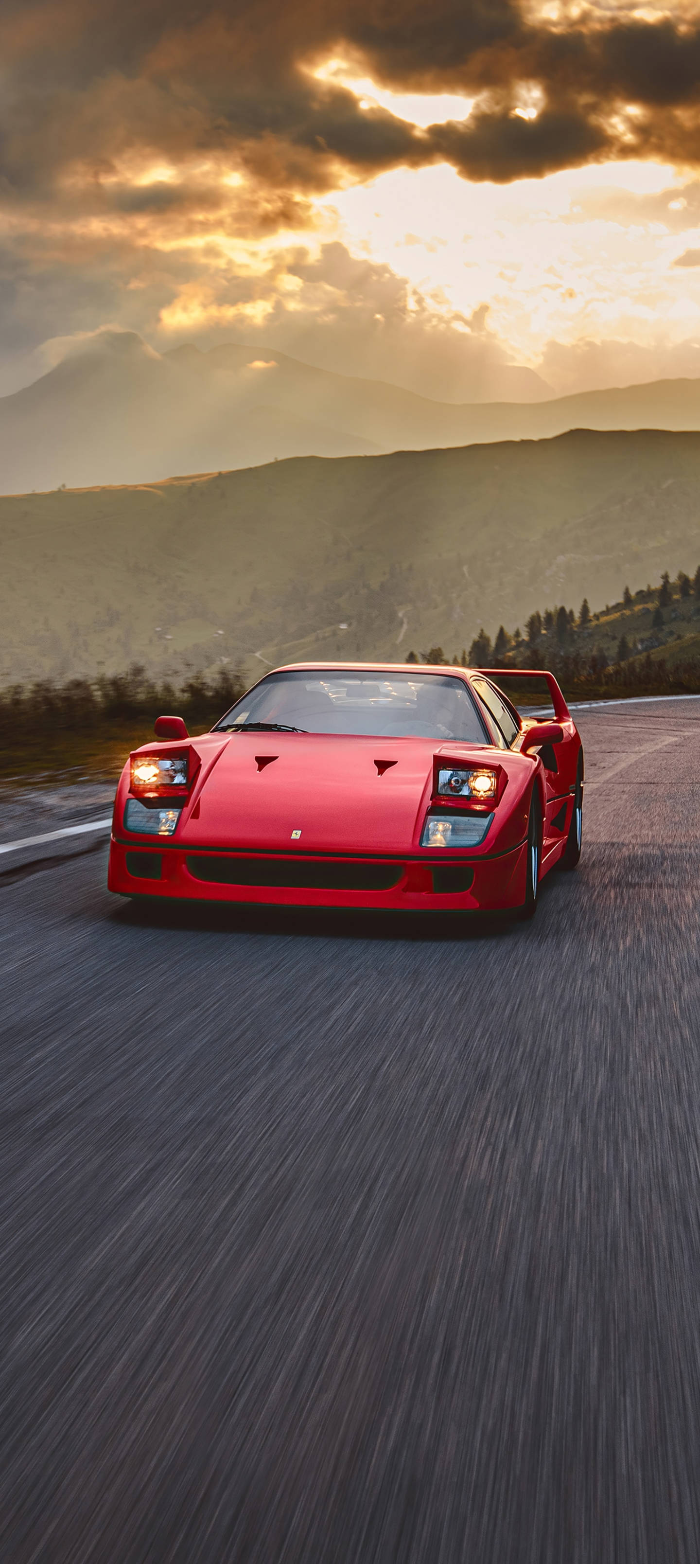 F40 Ferrari telefon ved solnedgang Wallpapers
