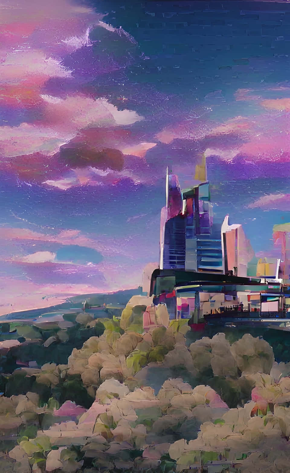 Fængslende anime-bybillede ved skumring Wallpapers