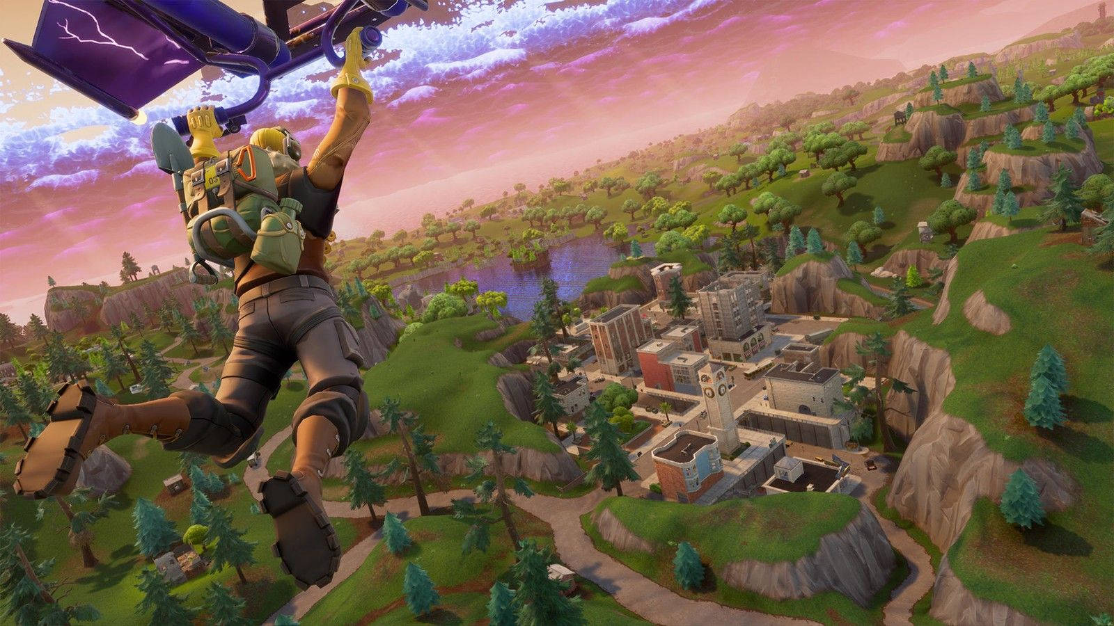Faldskærm ned på øen i Epics Fortnite Wallpapers