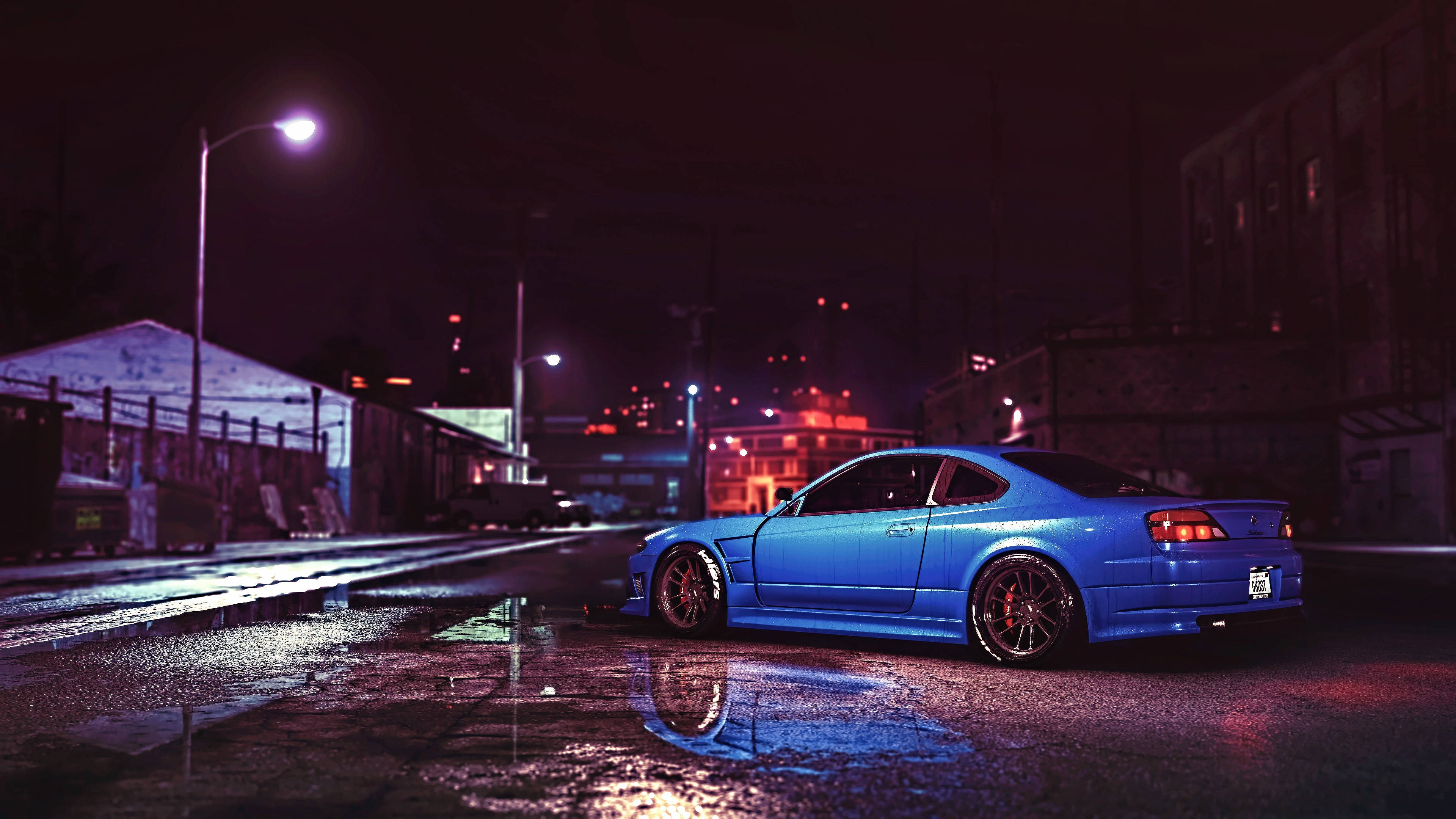 Fantastisk blå JDM-bil, der lyser under nattehimlen Wallpapers