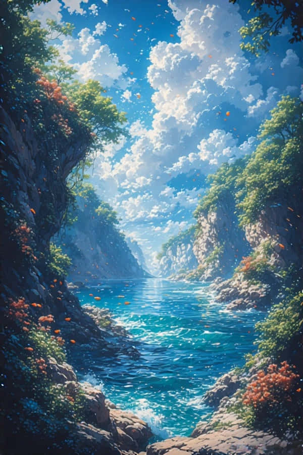 Fantastisk hav-anime realisme præcisionistisk kunst Wallpapers