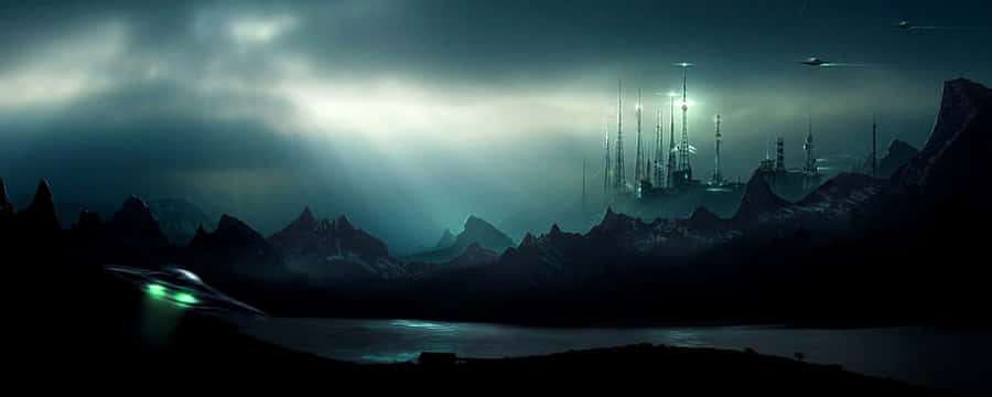 Fantastisk mørk natscene som panoramisk skrivebordsbaggrund Wallpapers