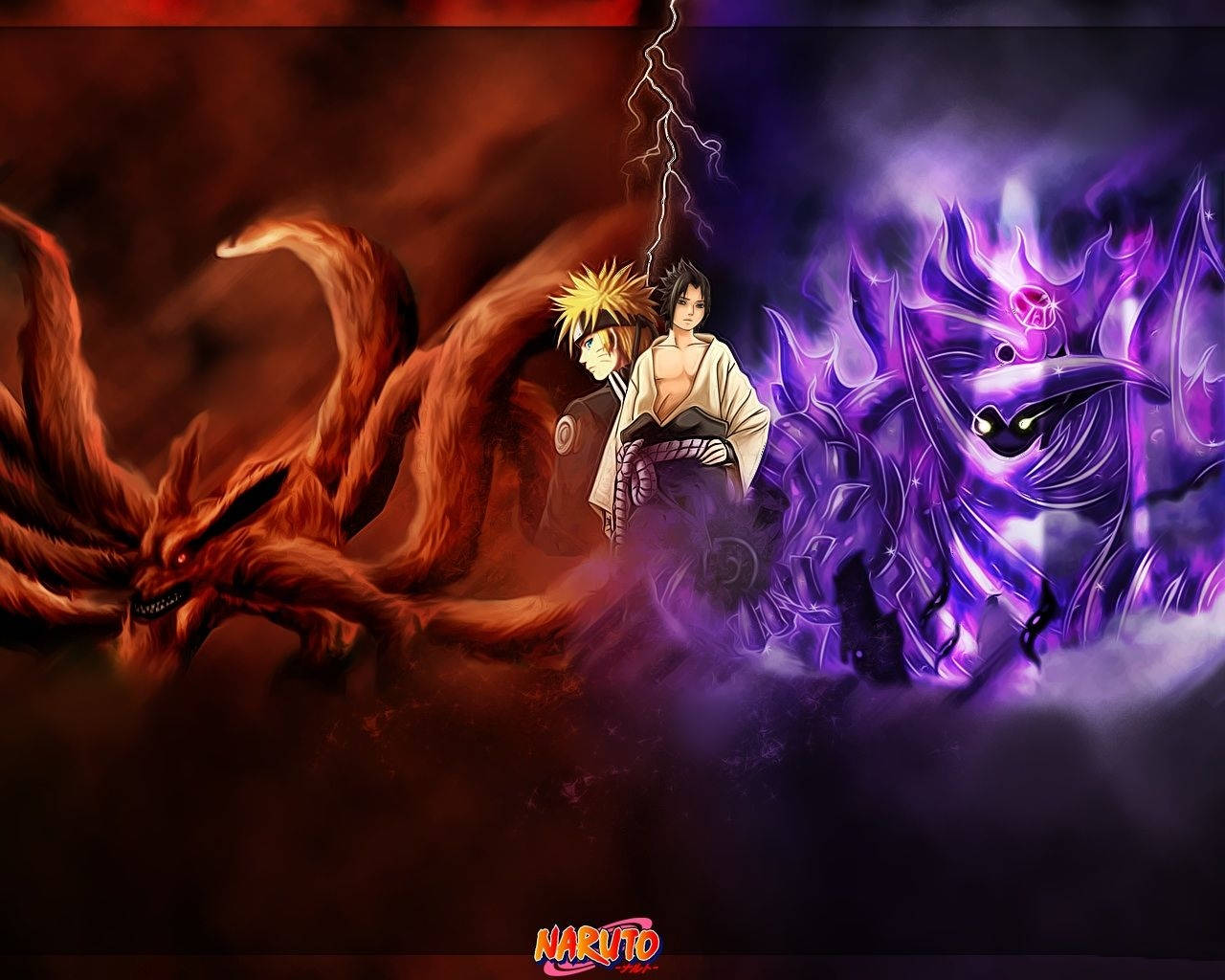 Fantastisk Naruto og Sasuke med deres væsner Wallpapers