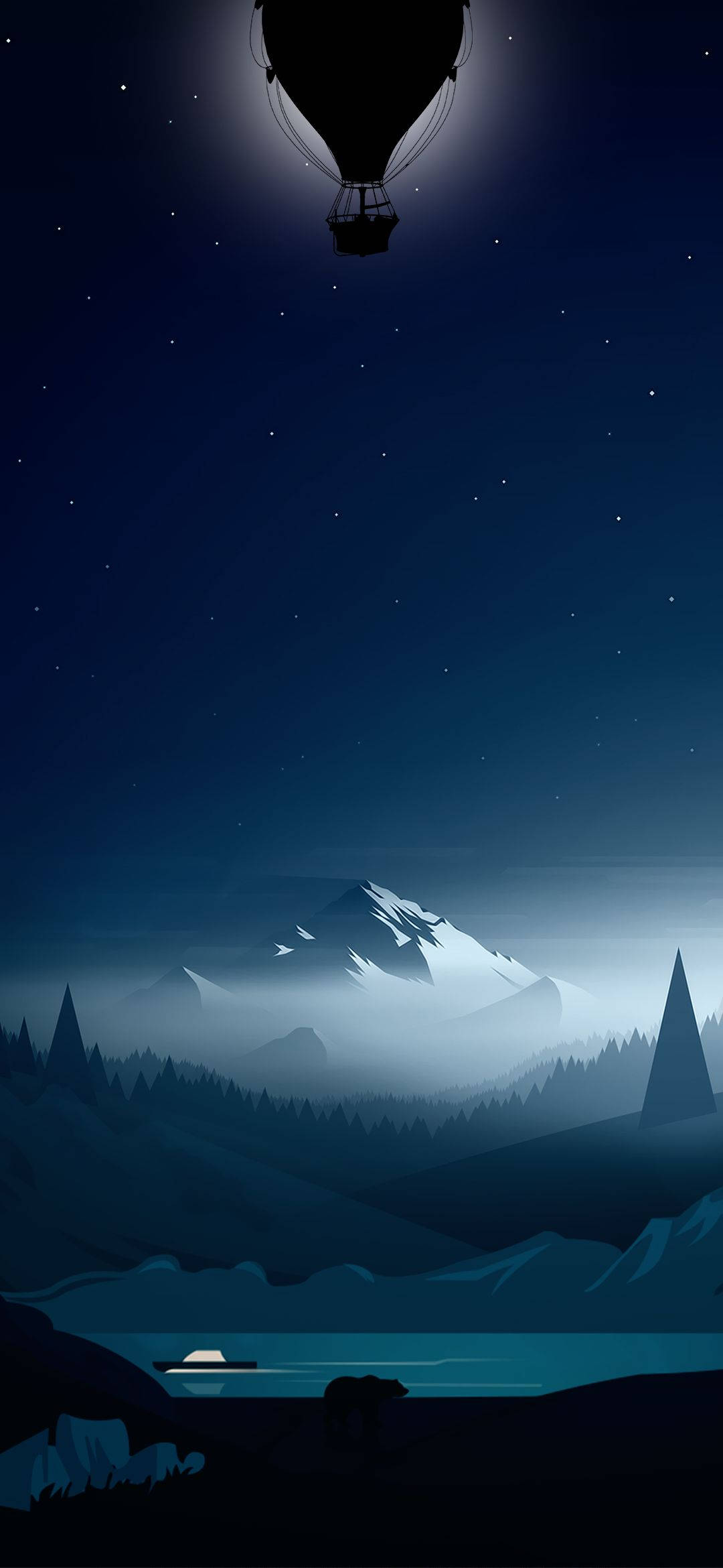 Fantastisk udsigt med varmluftballon på himlen og vanddråbeindhak Wallpapers