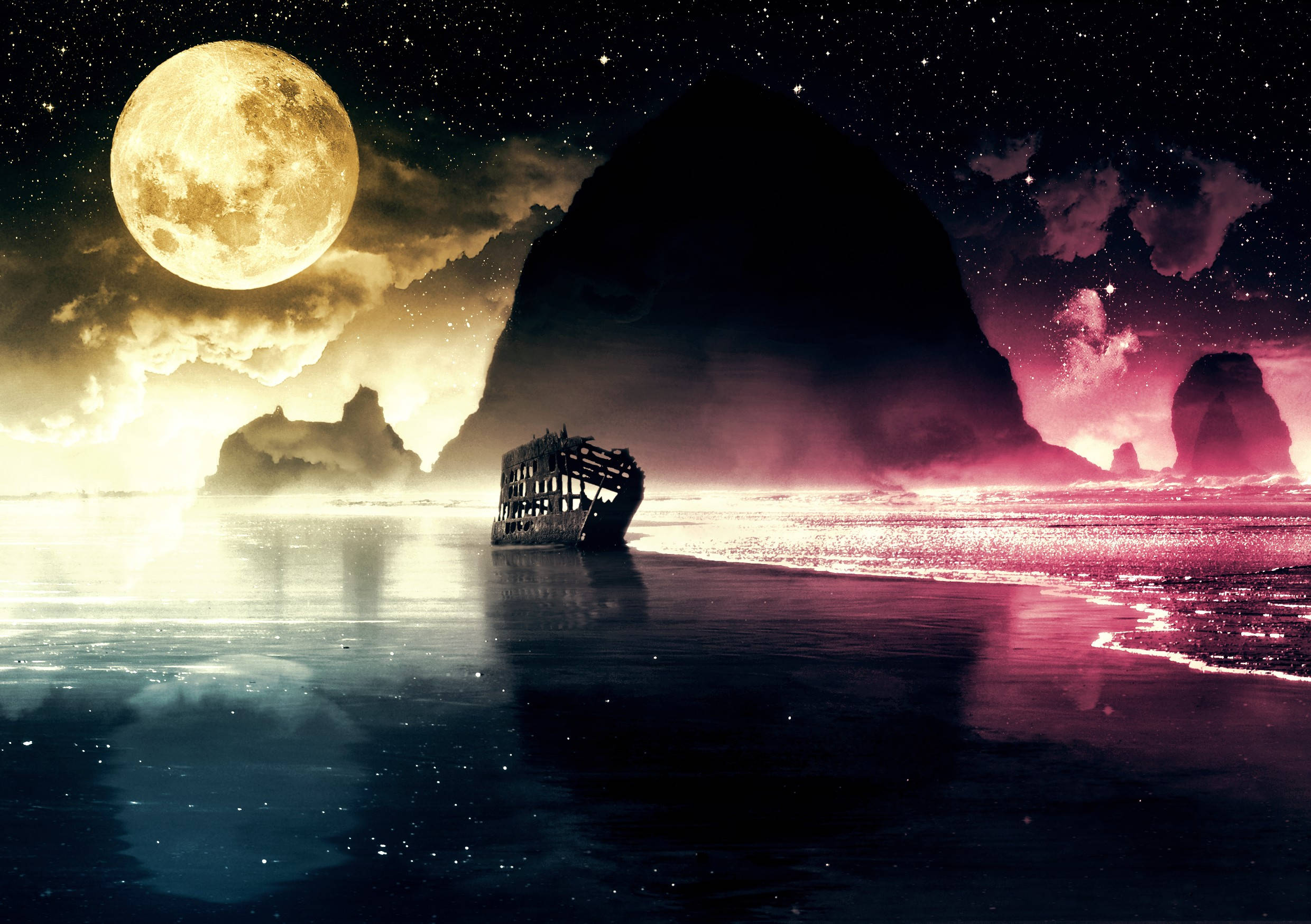 Fantasy Journey Månenat Himmel Wallpapers
