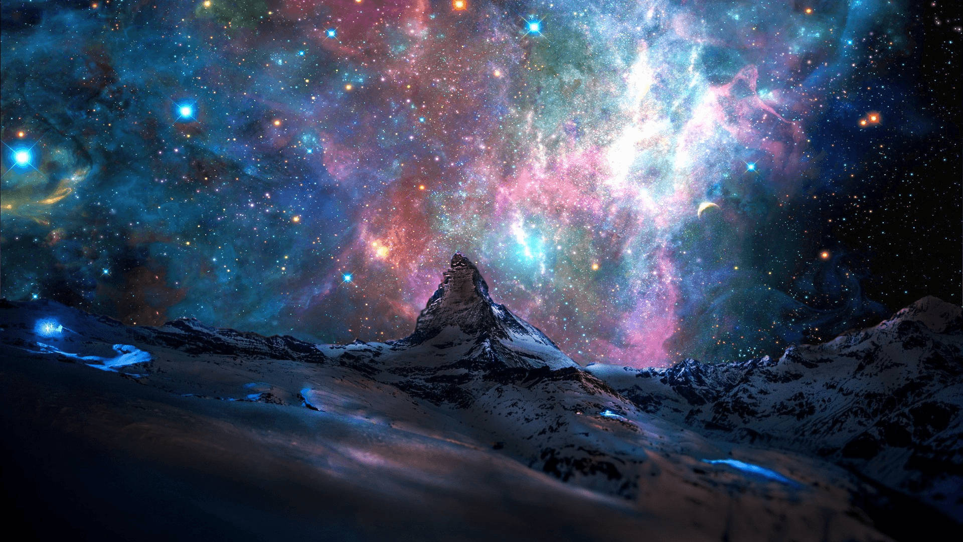 Farverig galakse fra bjergtop universel Wallpapers