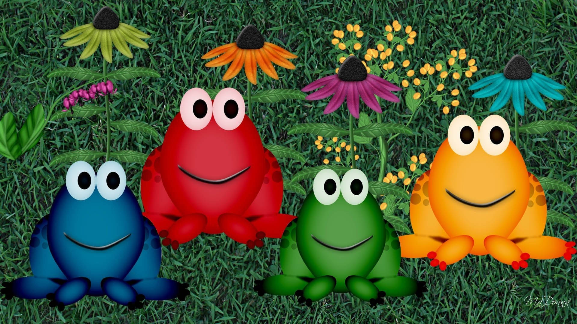 Farverig Kawaii Frø Cartoon Wallpapers