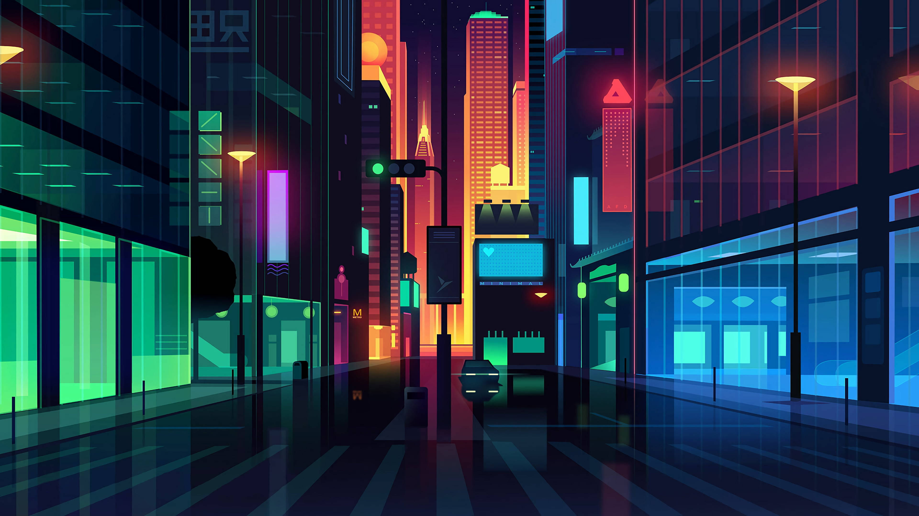 Farverig mørk neonby Wallpapers