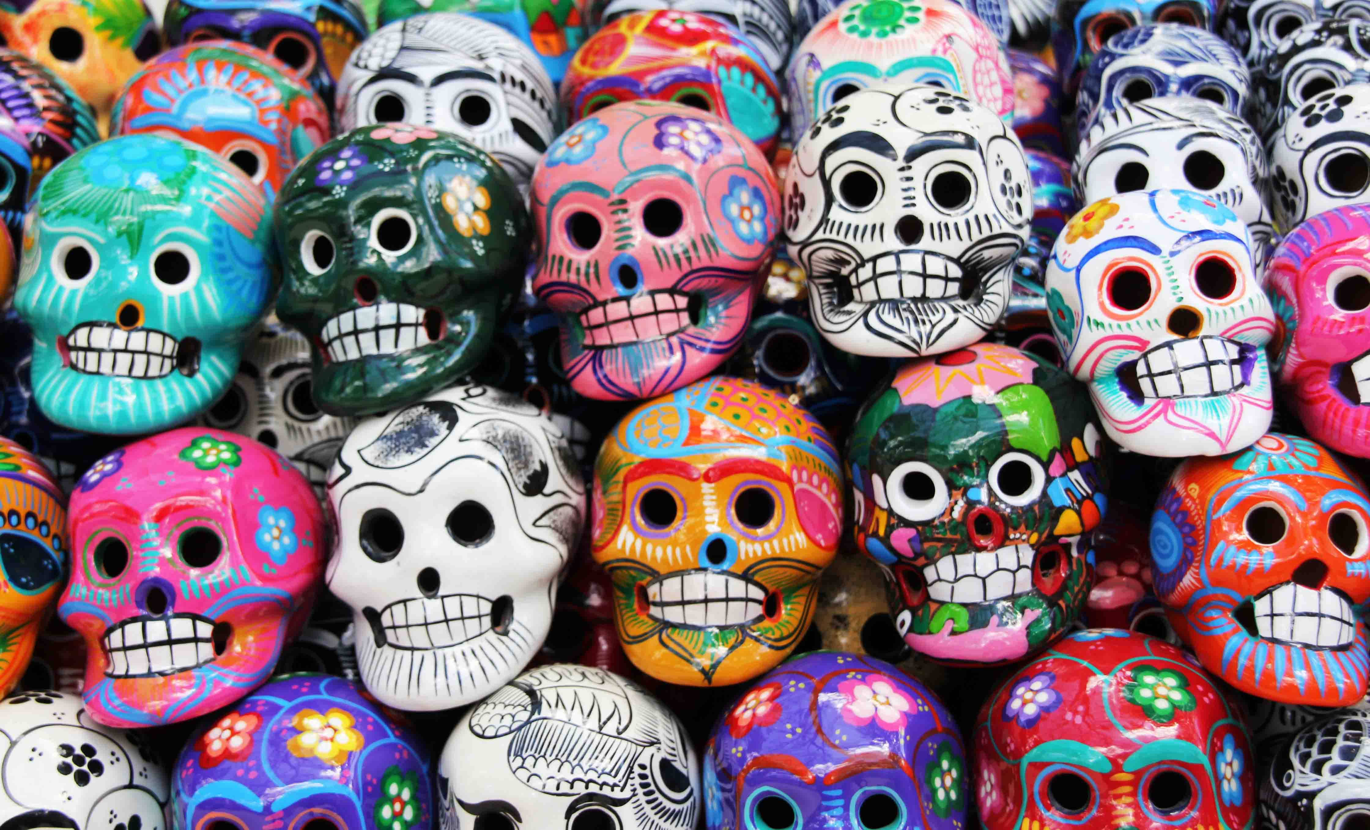 Farverige Day of the Dead-kranier Wallpapers