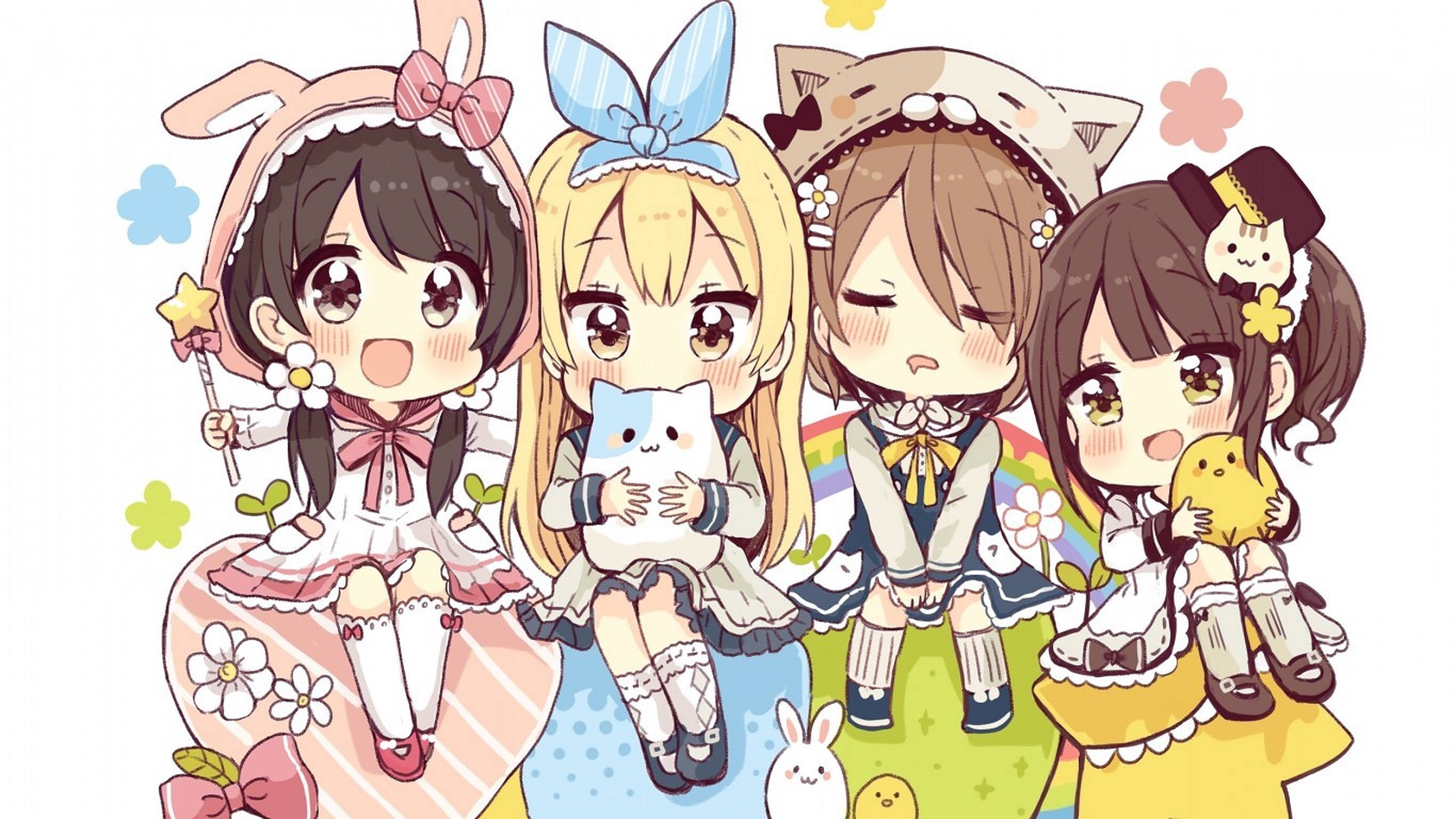 Farverige kjoler til anime-børn Wallpapers