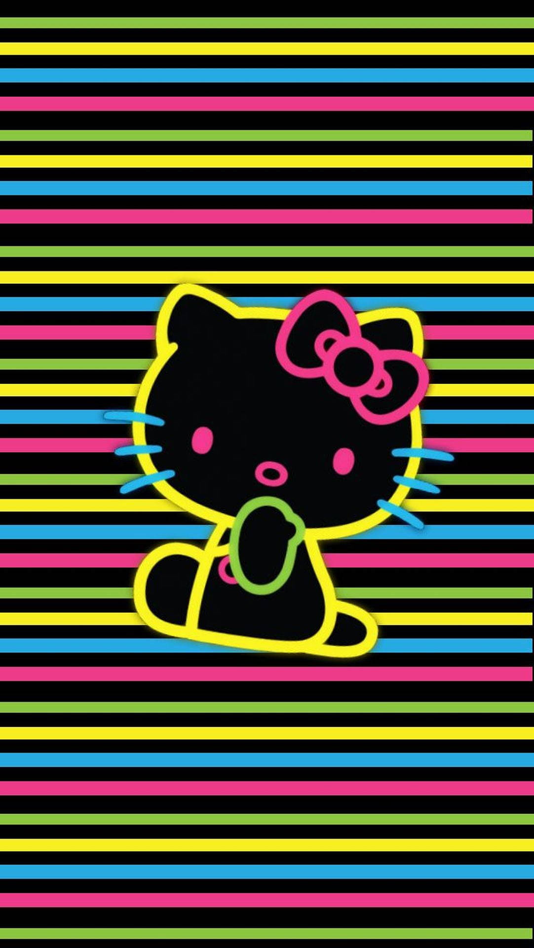 Farverige striber på sort Hello Kitty Wallpapers