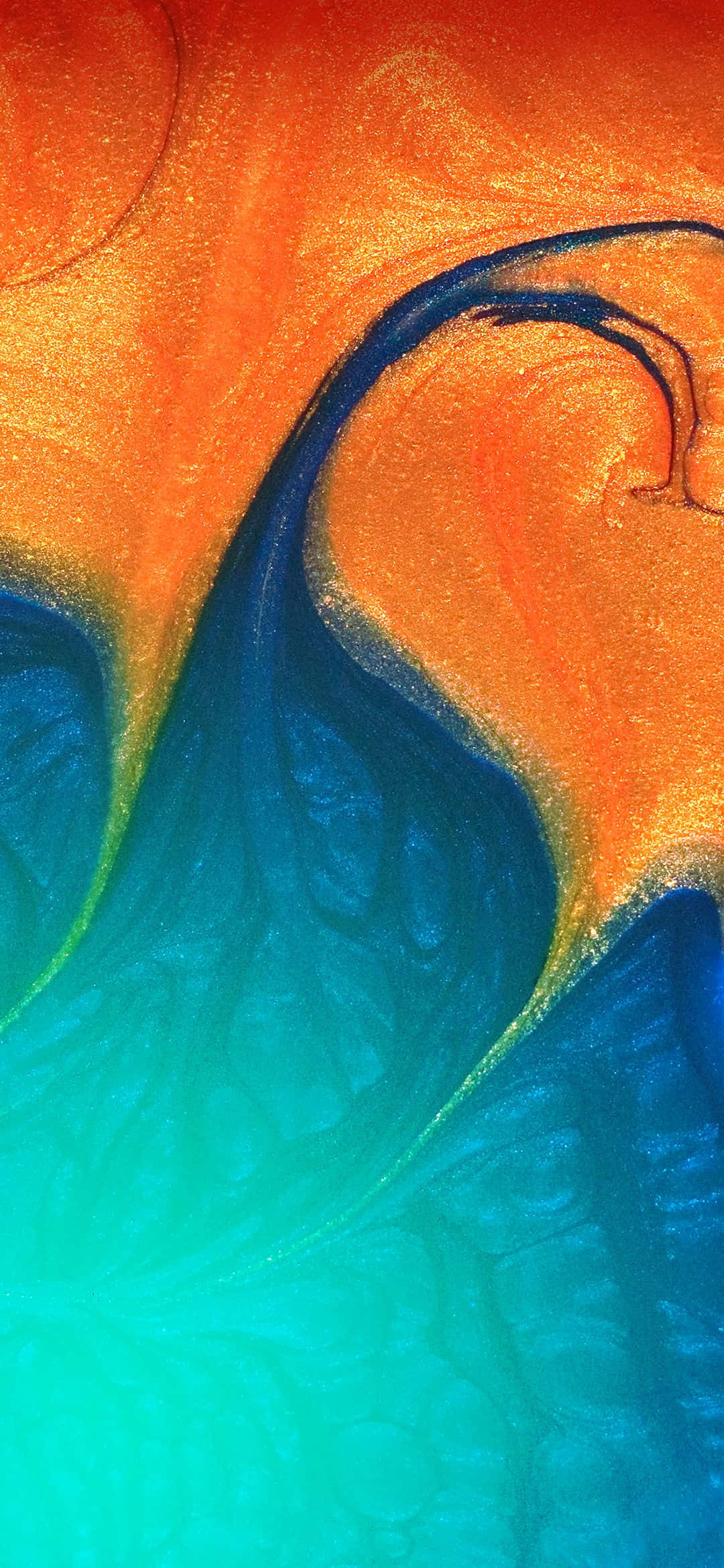 et farverigt abstrakt maleri på en blå og orange baggrund Wallpapers