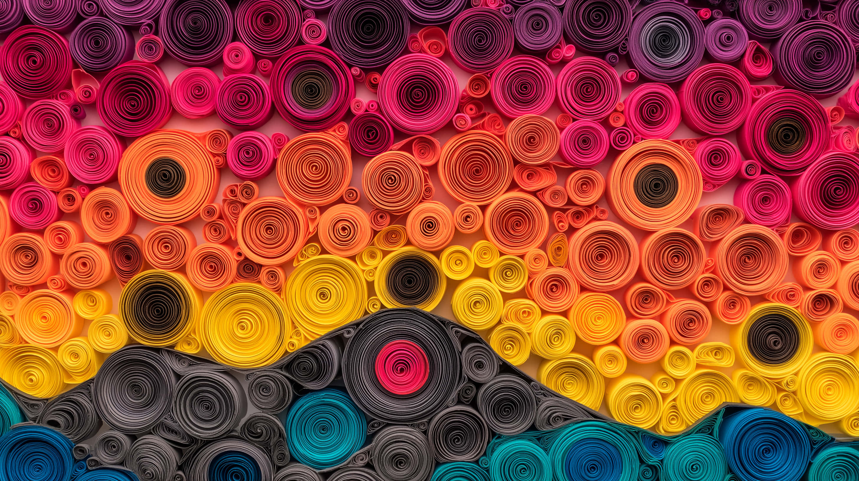 Farverigt abstrakt quilling-kunst med solnedgangslandskab Wallpapers