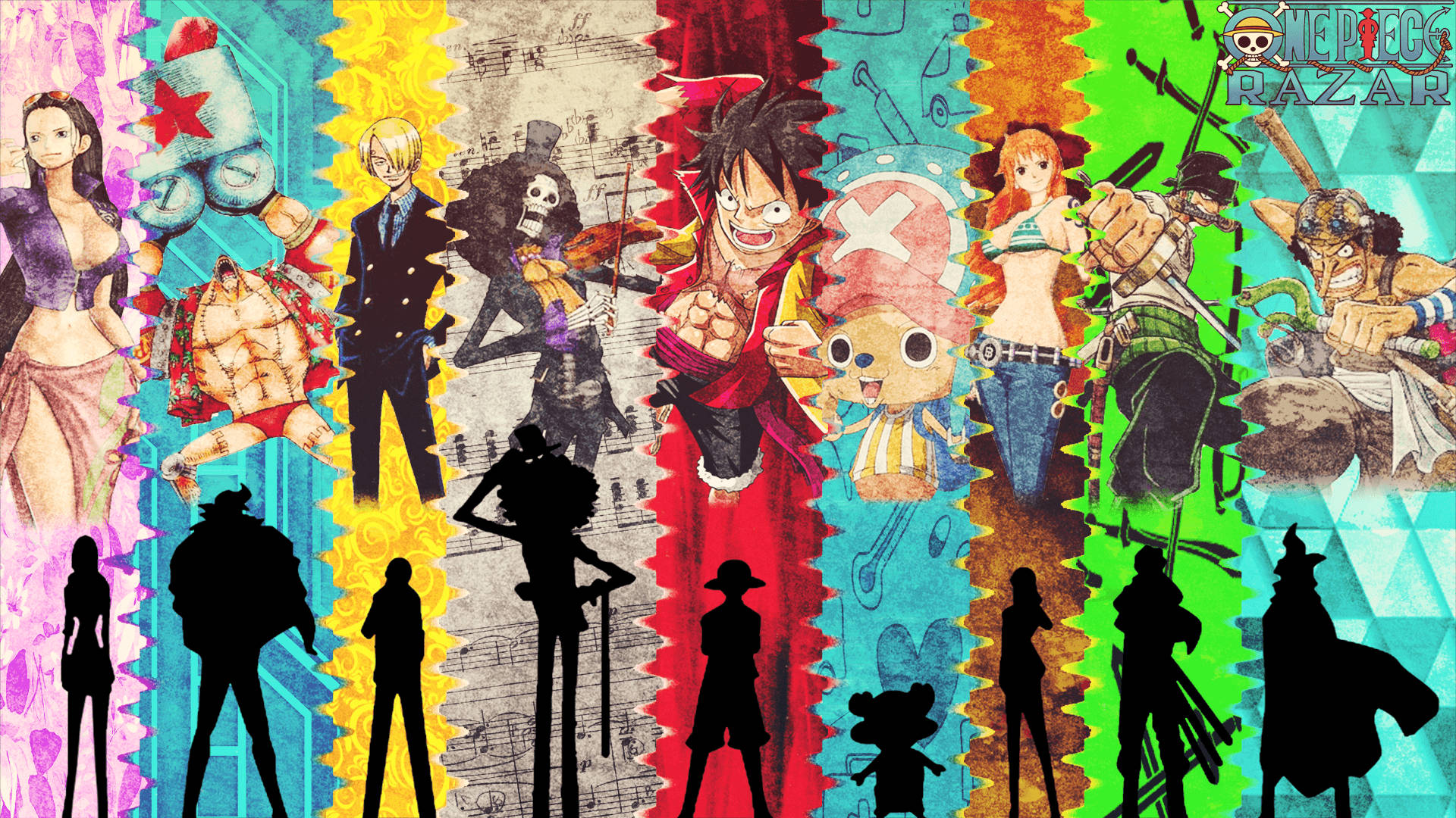 Farverigt kunstværk af den elskede pirat, Monkey D. Luffy, fra One Piece. Wallpapers