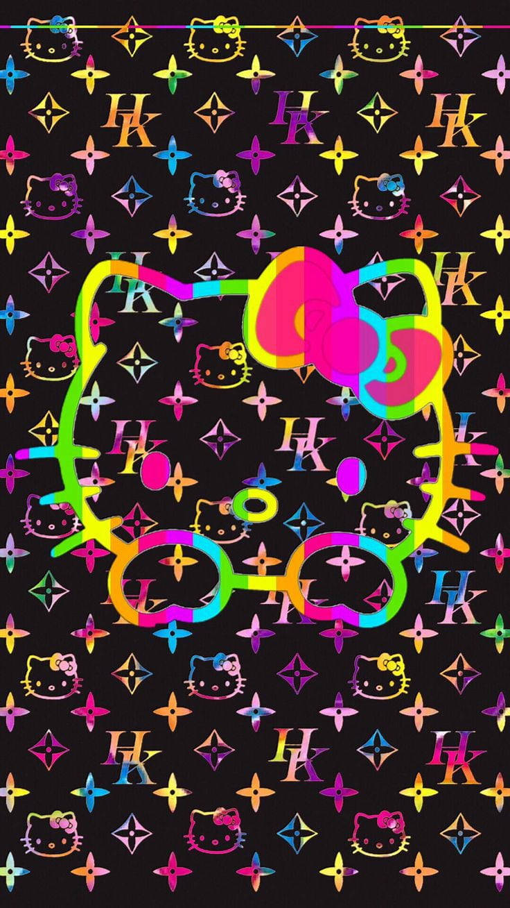 Farverigt logo på sort Helly Kitty Wallpapers
