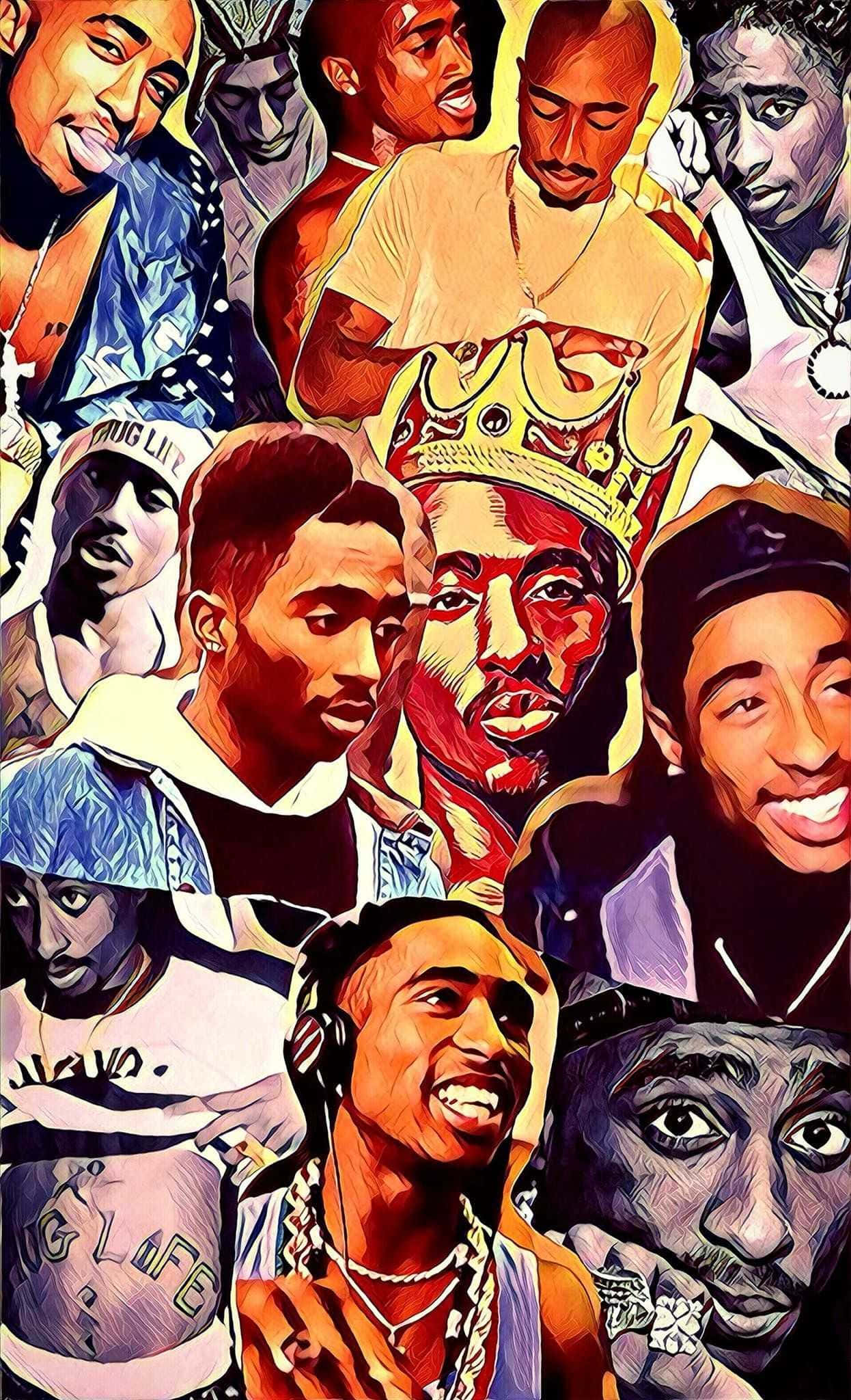 Farvet Collage Af Tupac iPhone Wallpapers