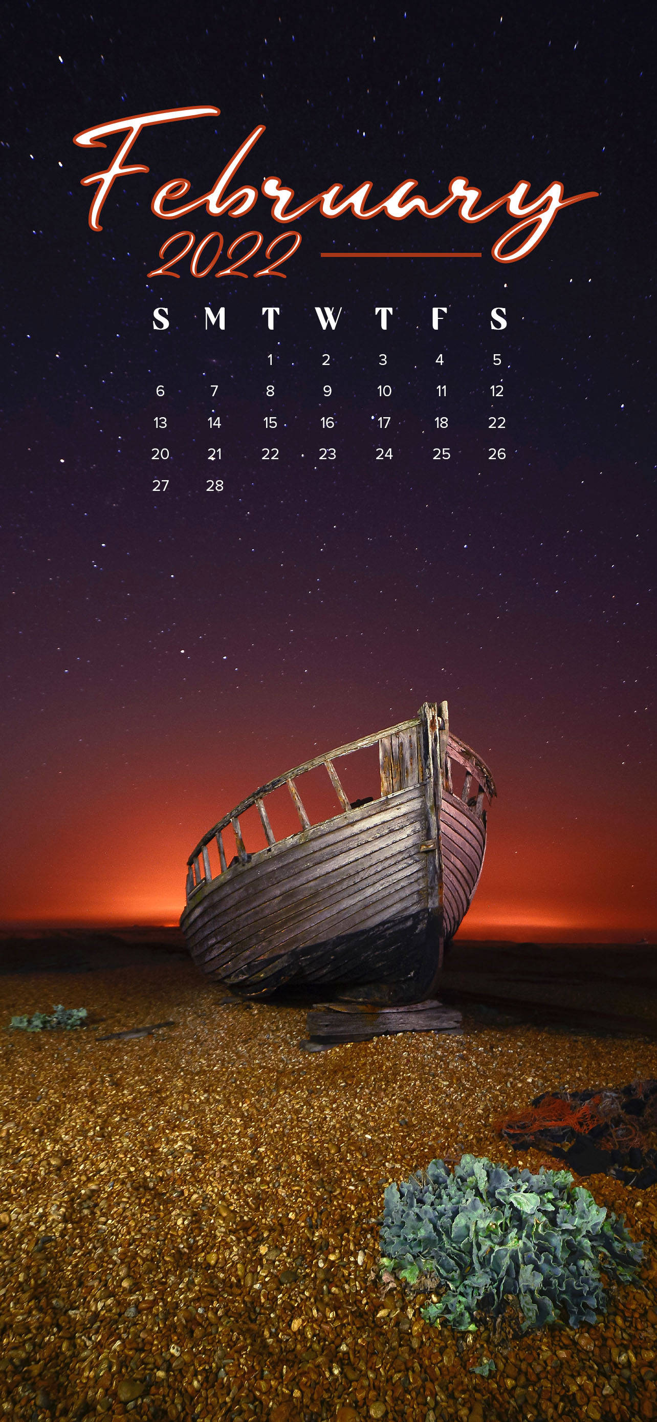 Februar 2022 kalender ved strandbredden Wallpapers