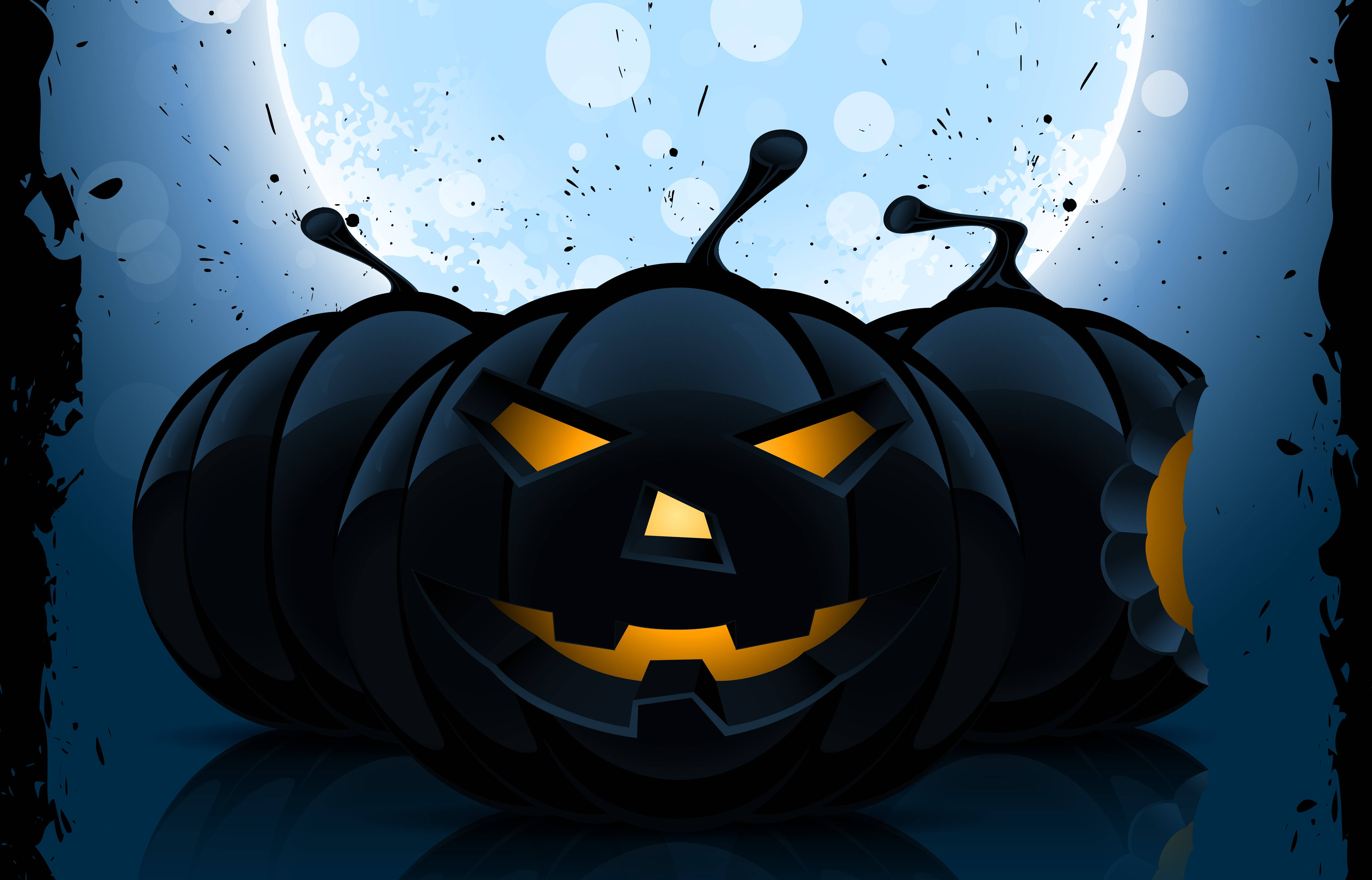 Fejr en uhyggelig Halloween med dette lysende sorte græskar Wallpapers