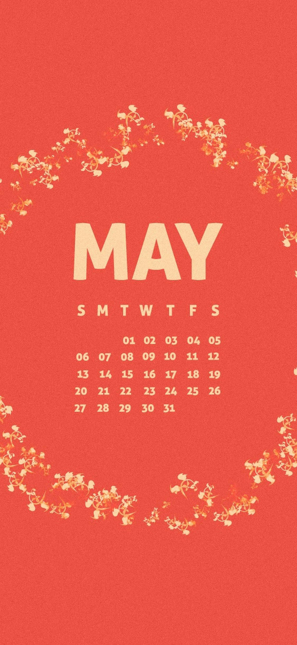 Fejr maj med en rød kalender fyldt med farverige blomster Wallpapers
