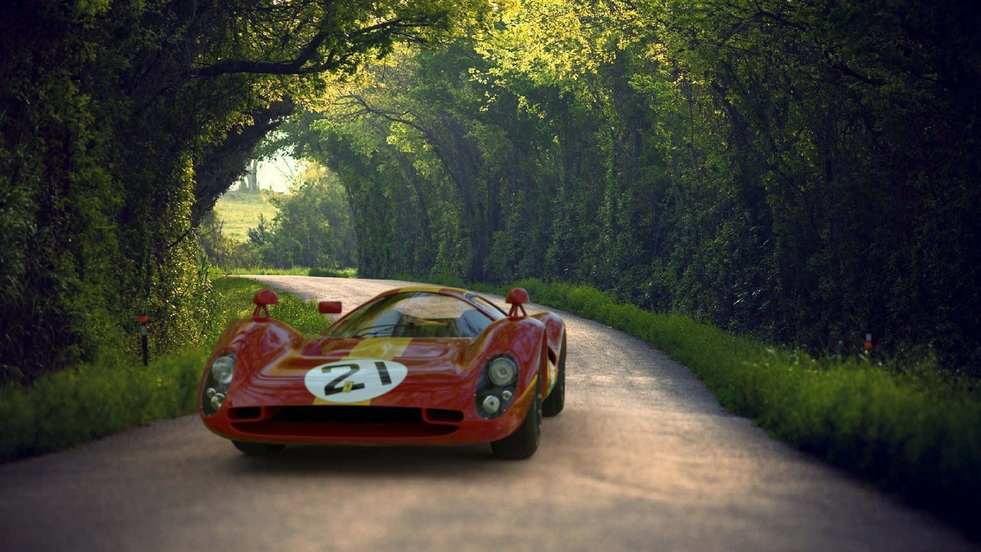 Ferrari 330 på en skyggefuld vej Wallpapers